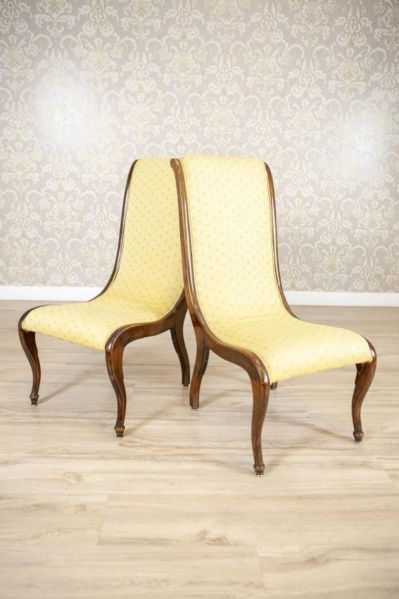 Two Swan Armchairs In Yellow Upholstery, Late 19th Century photo for sale