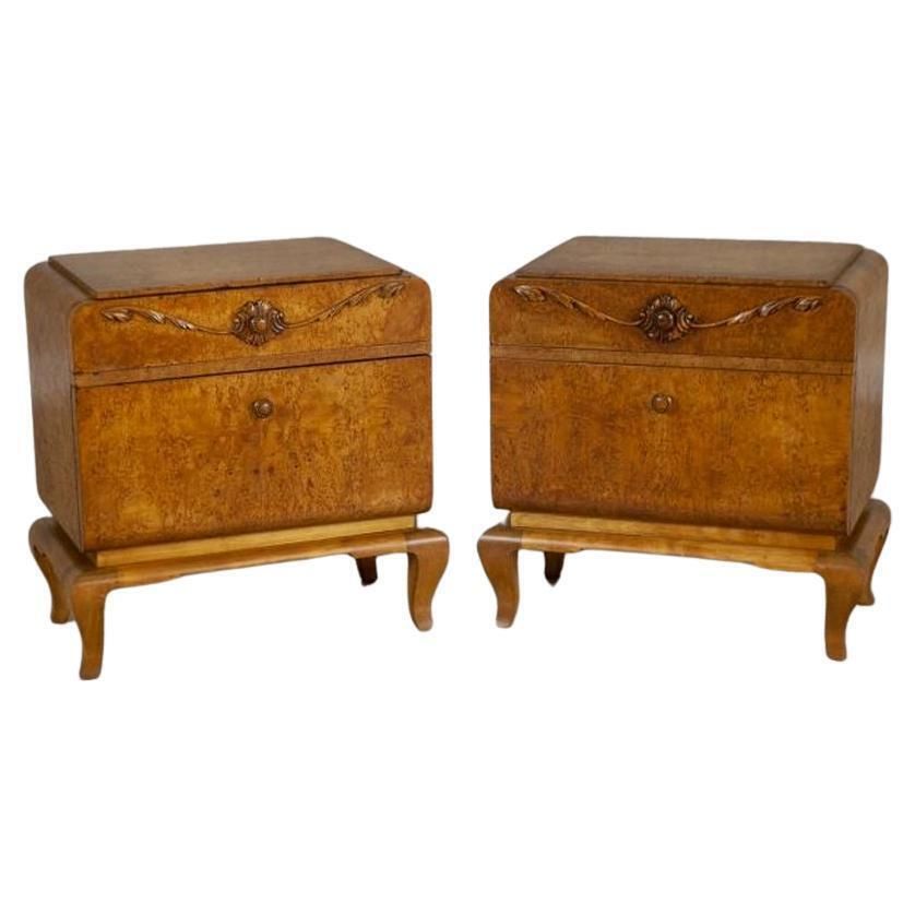 Two Nightstands From The Early 20th Century Veneered With Karelian Birch