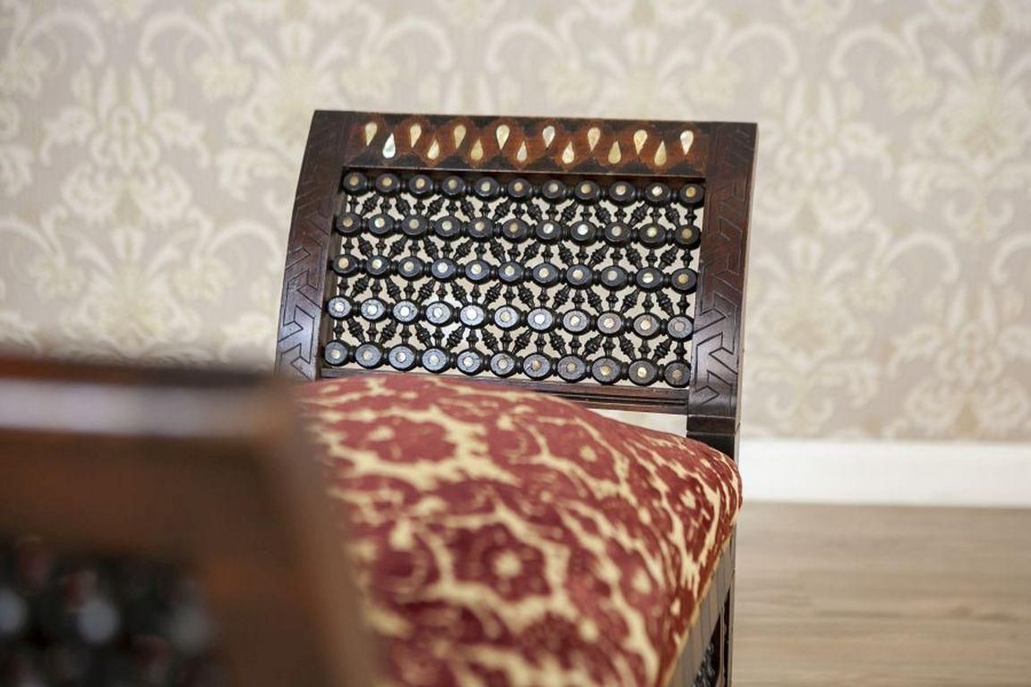 Antique 19th Century Bench Made Of Exotic Wood In Dark Brown, Upholstered photo vintage