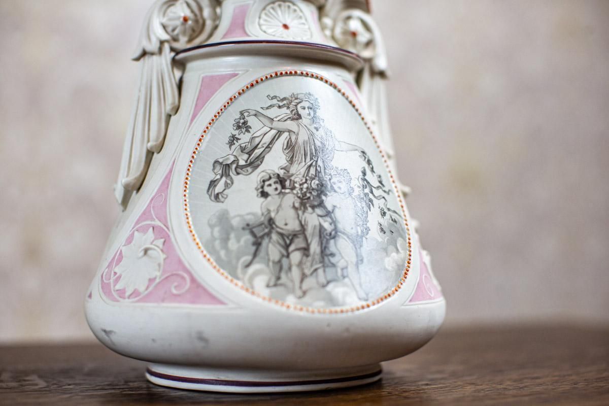 Pair Of 19th Century Biscuit Vases In White And Pink photo buy