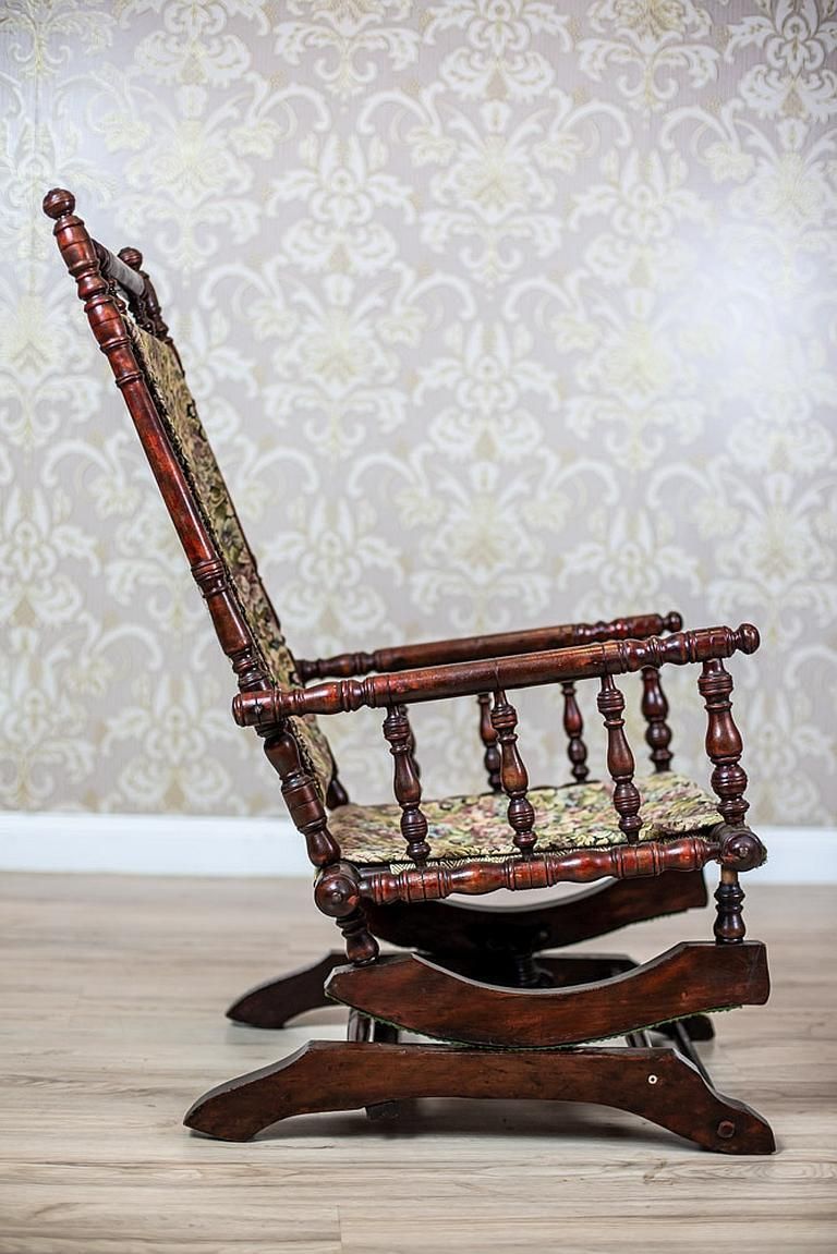 Eclectic 19th Century Spring Rocking Chair In Floral Fabric photo for sale