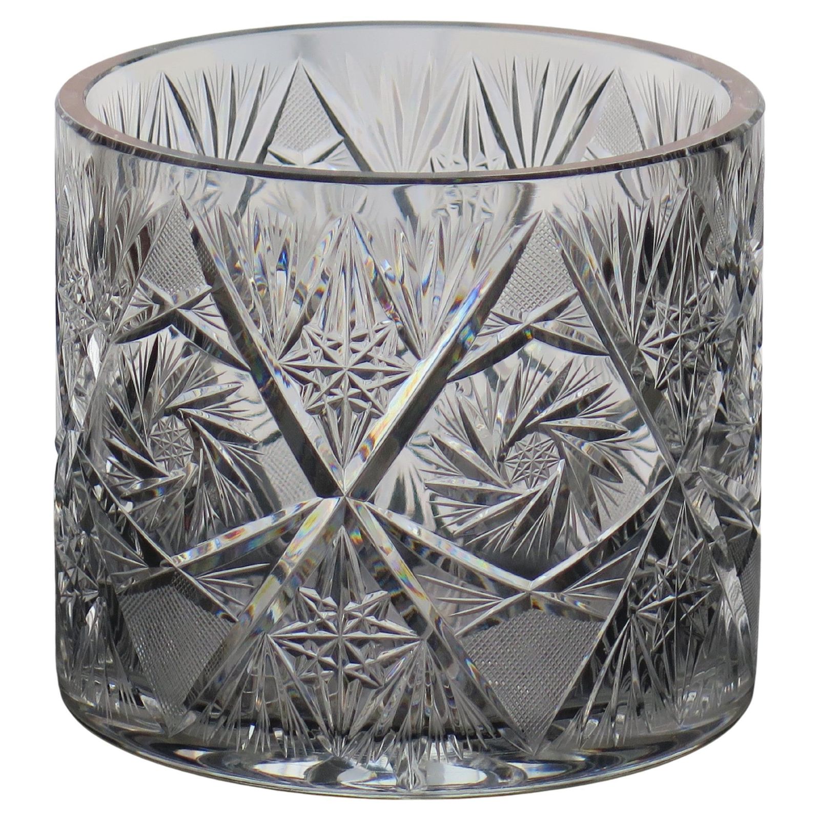 Cut Glass Crystal Jardiniere Or Vase With Thistles & Leaves, Ca 1920