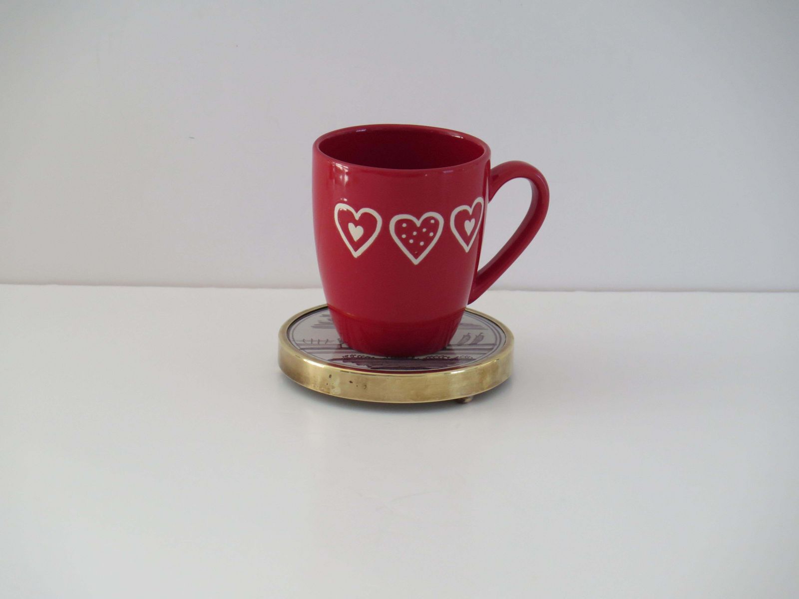 photo vintage Antique 18th C Delft Manganese Tile Stand In Brass Frame With Bun Feet, Ca 1760