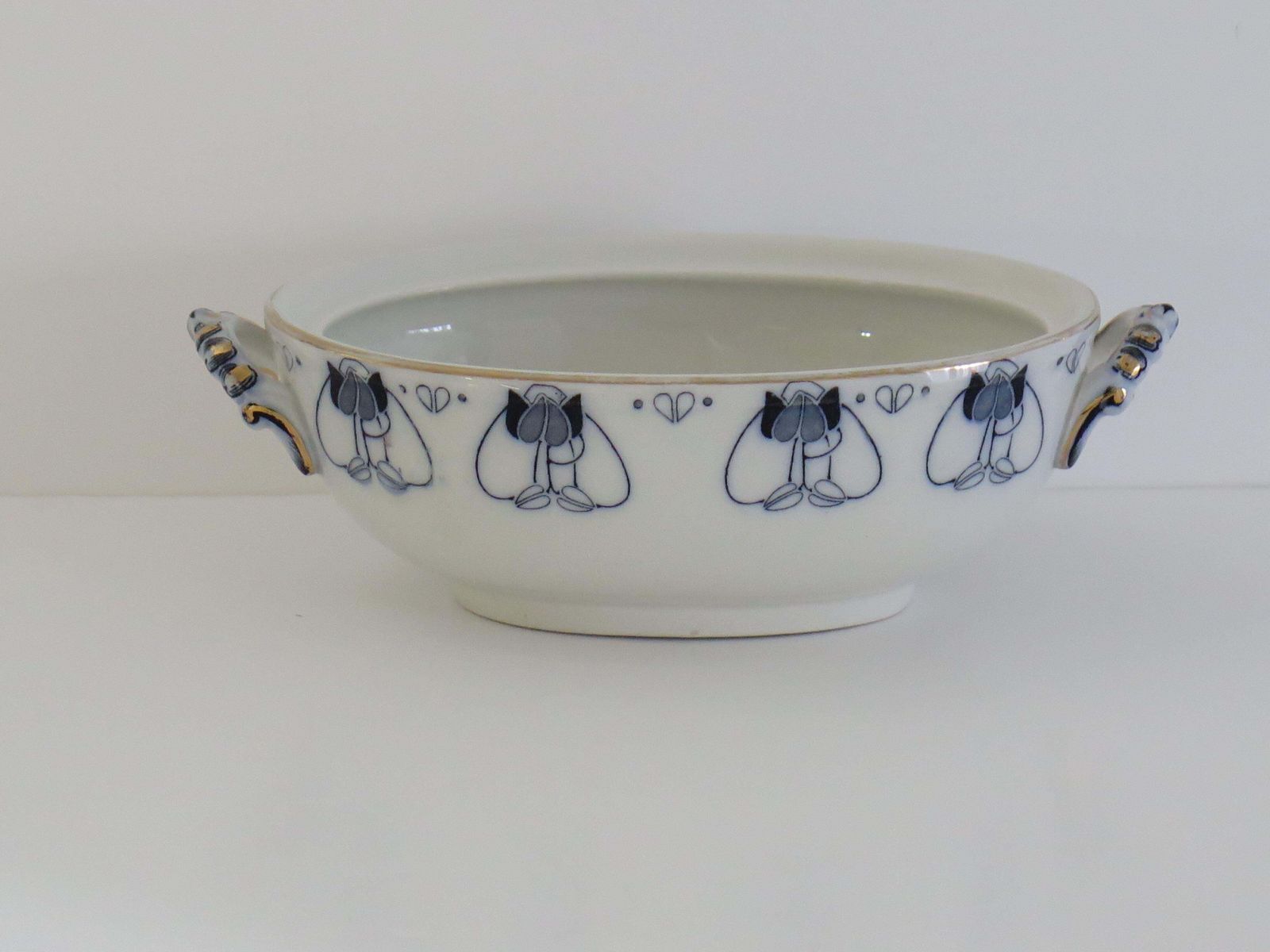19th C. Art Nouveau Sauce Tureen Blue & White Tulip Ptn By Keeling & Co, Ca 1887 photo furniture