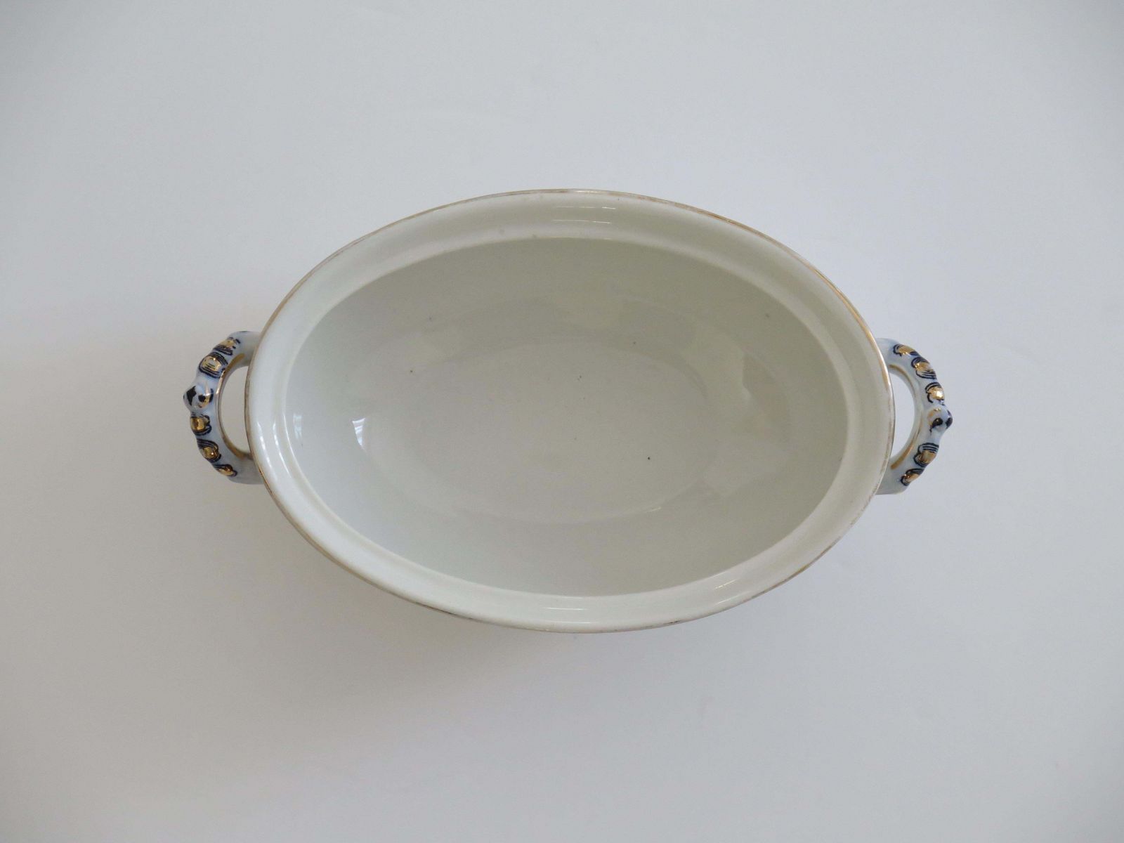 photo for sale 19th C. Art Nouveau Sauce Tureen Blue & White Tulip Ptn By Keeling & Co, Ca 1887