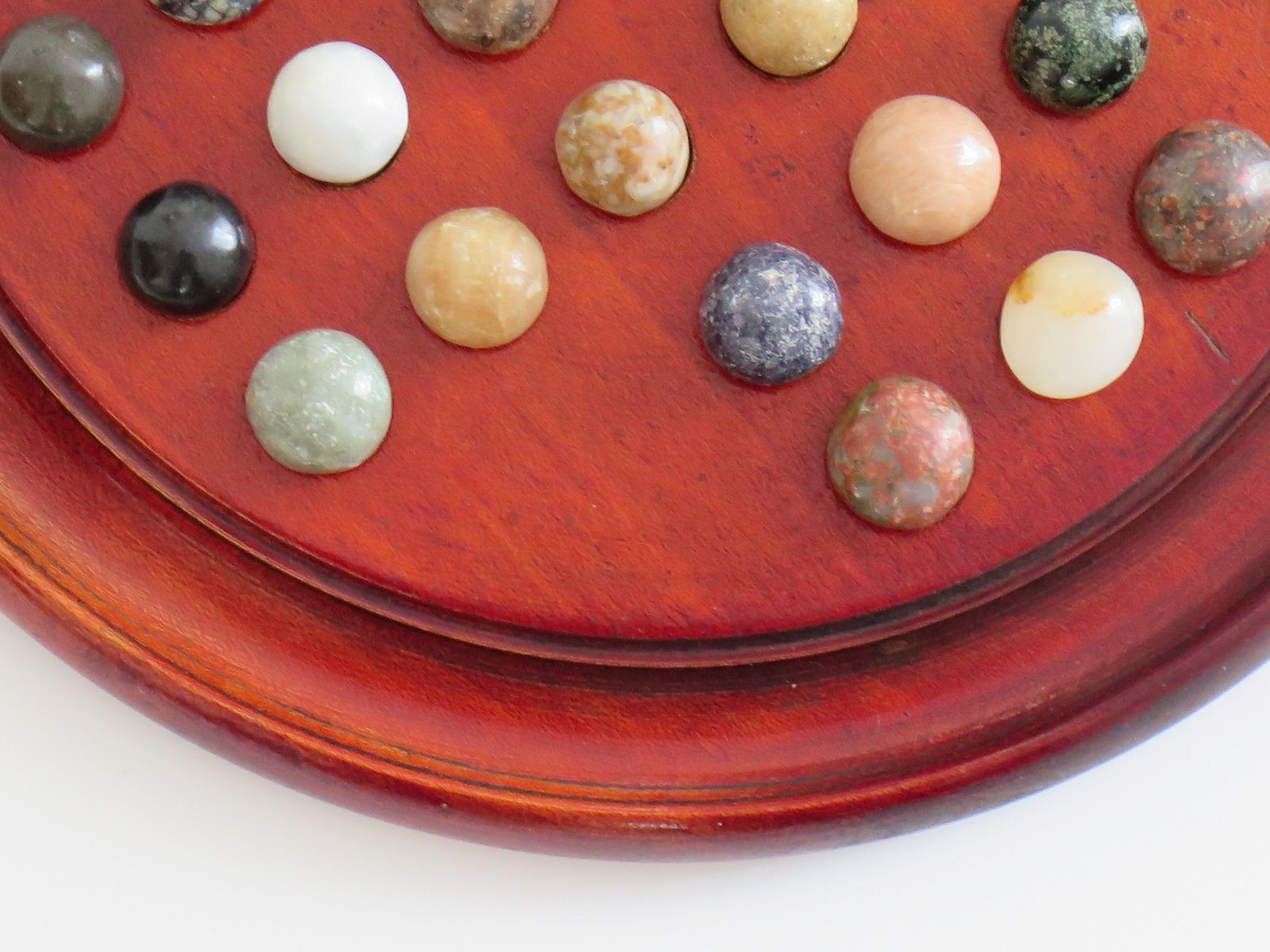 Marble Solitaire Game With Hardwood Board And 33 Agate Stone Marbles, Circa 1925 photo vintage