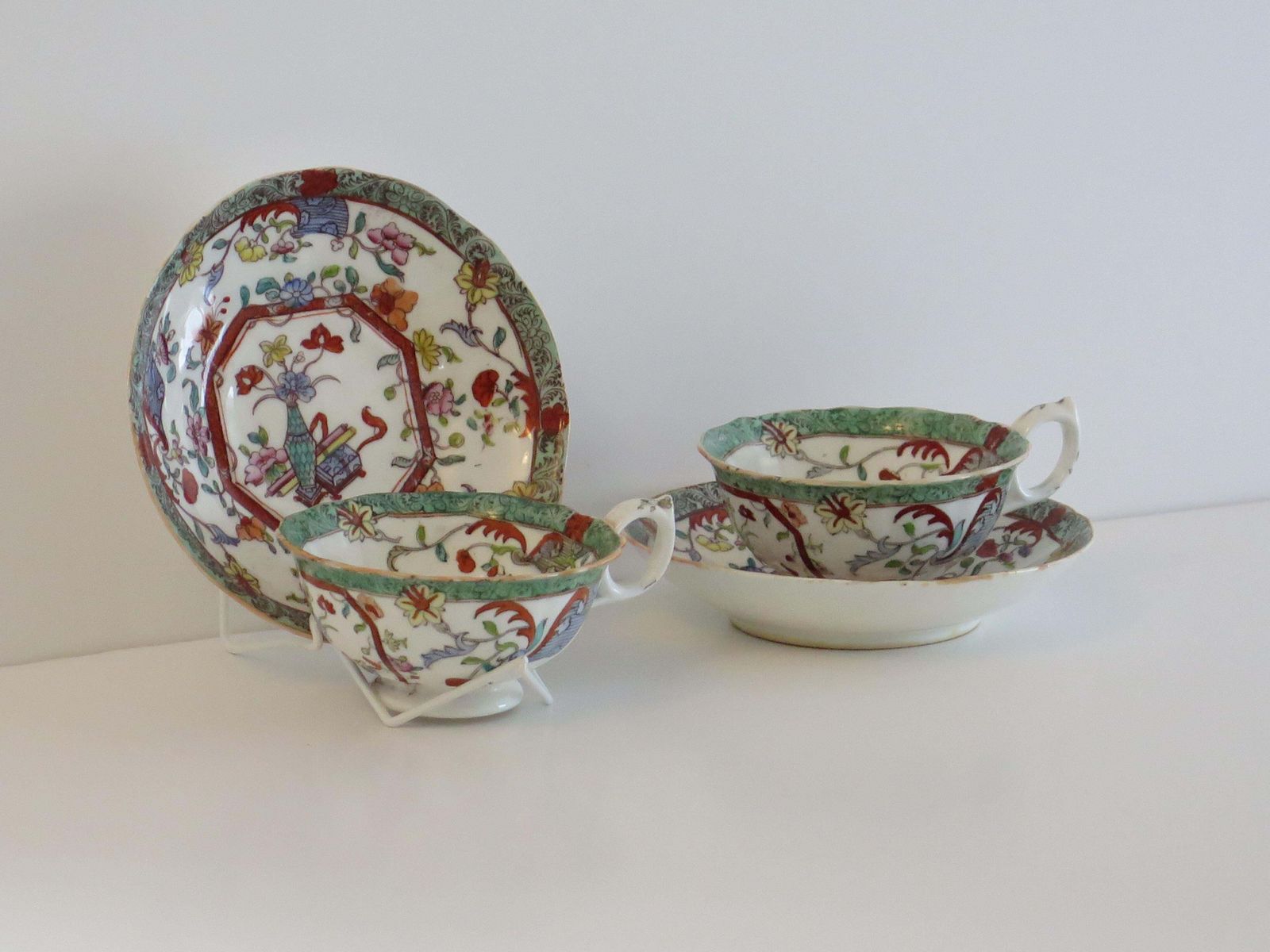 William Ivth Pair (A) Of C J Masons Cups & Saucers Porcelain Ptn 223, Ca 1830 photo Home Decor