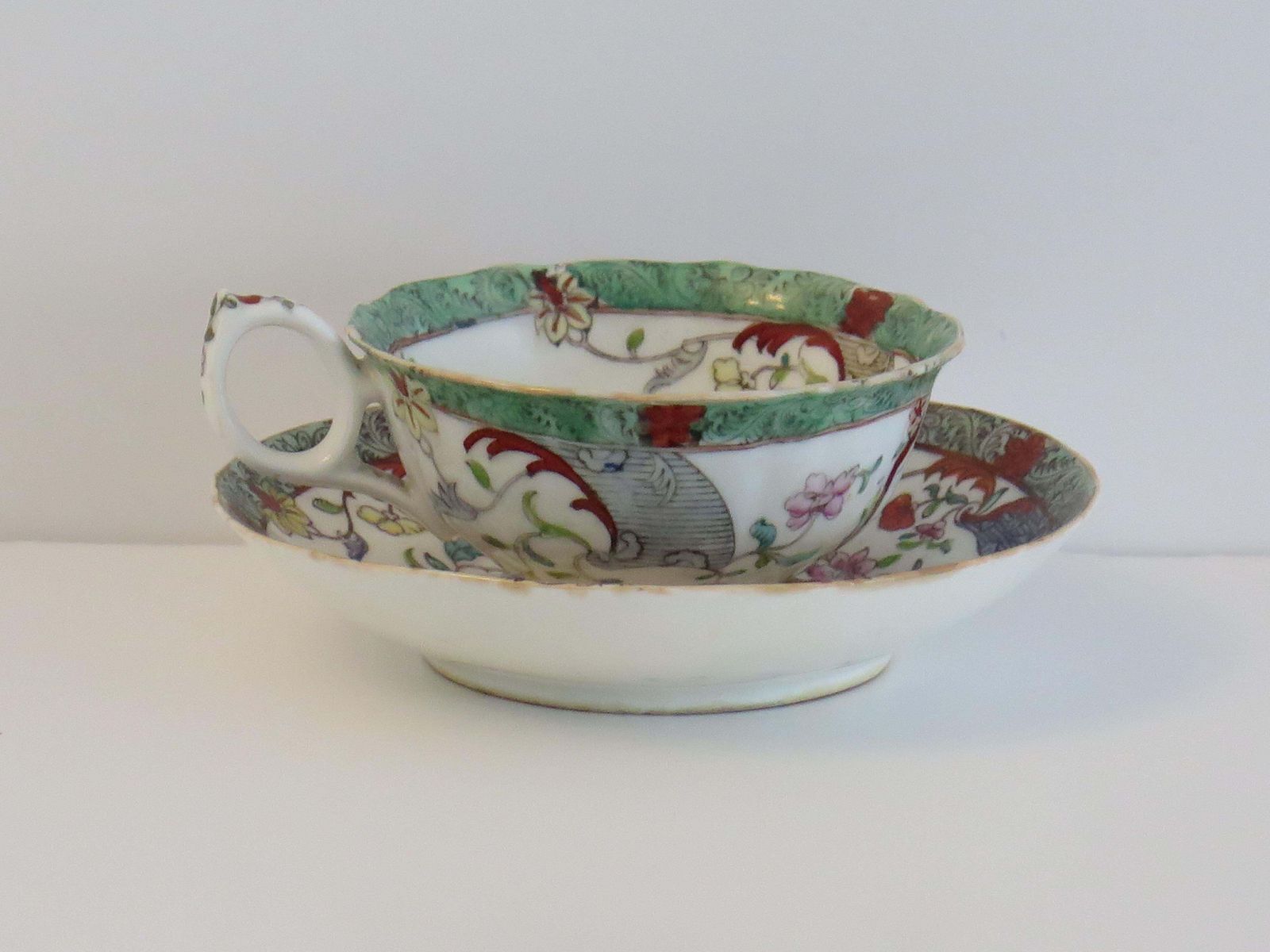 316.0 William Ivth Pair (A) Of C J Masons Cups & Saucers Porcelain Ptn 223, Ca 1830 photo