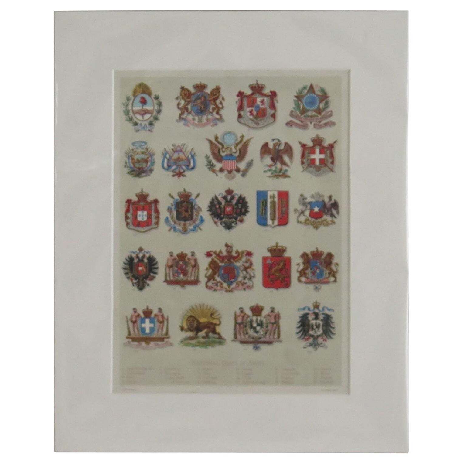 Mounted Print Of National Coats Of Arms By Tiffany & Co. From 1895 Encyclopedia