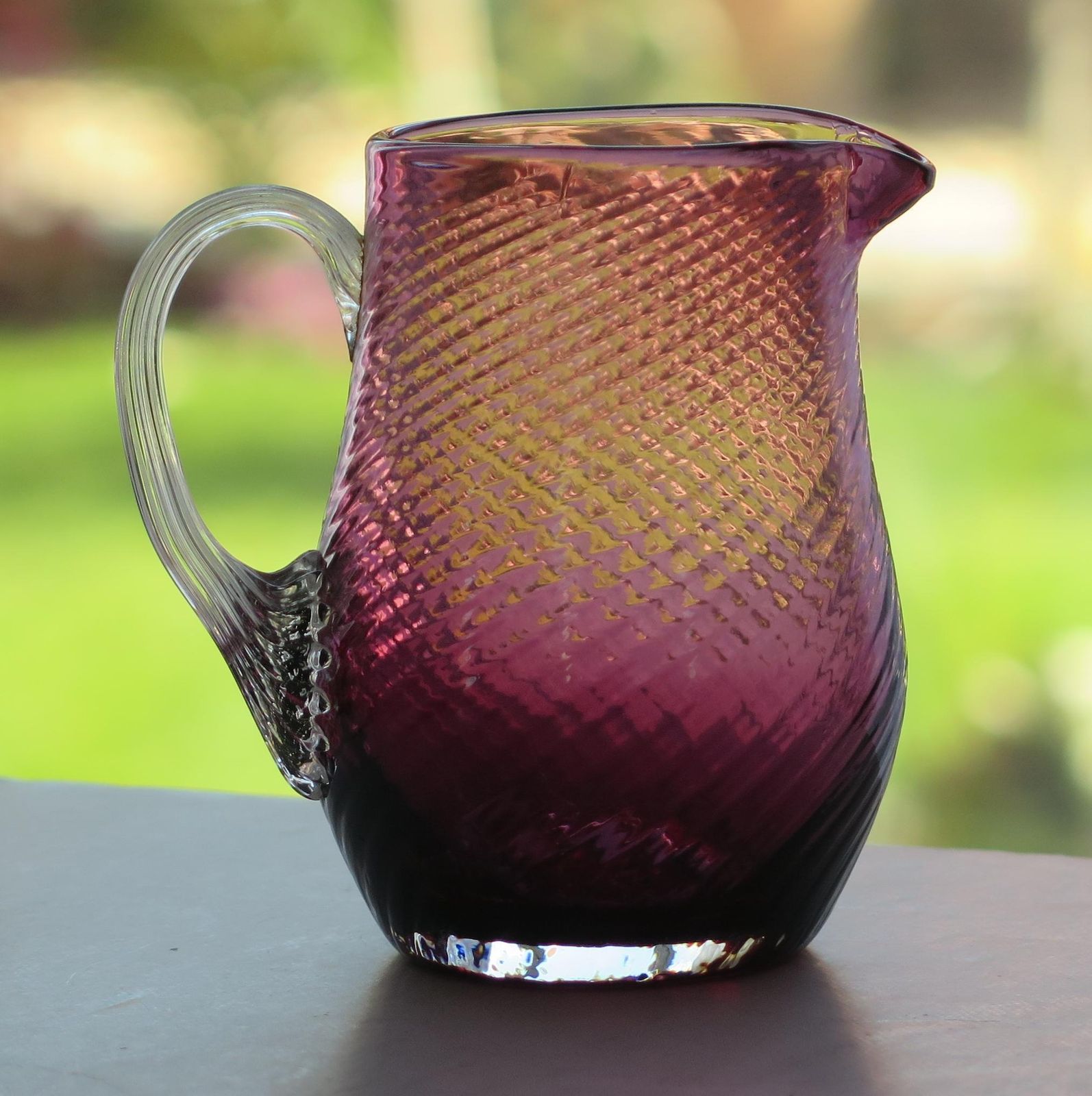 Victorian Cranberry Glass Cream Jug Wrythen Moulded Detail, English Circa 1870 photo buy
