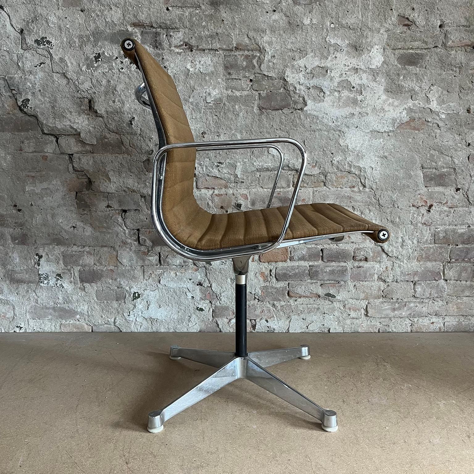 Set Of Four First Chrome Base Ea 107, Brown Hopsack Upholstery By Herman Miller photo for sale