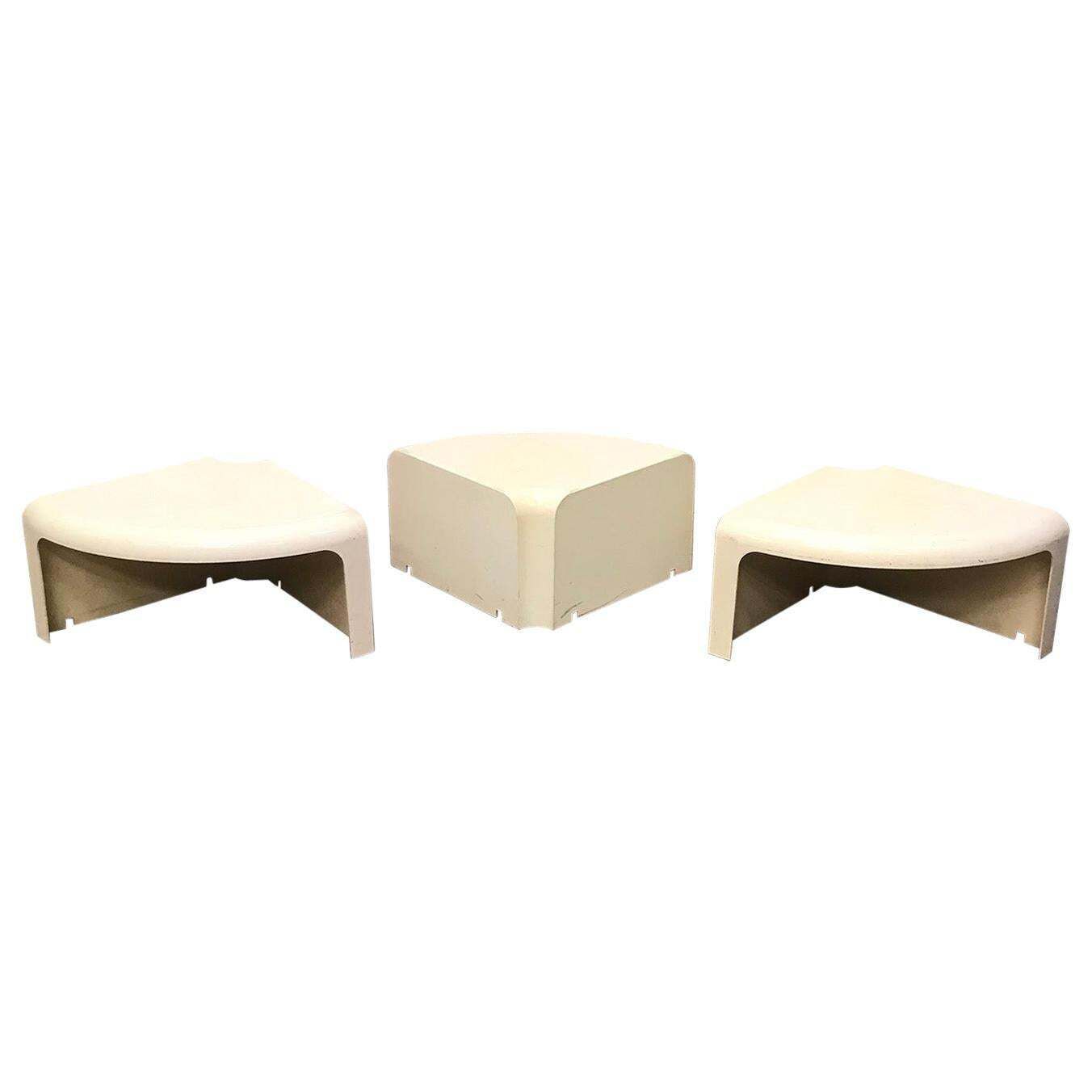 Three Half Round Plastic Side Tables In Off White, Circa 1970