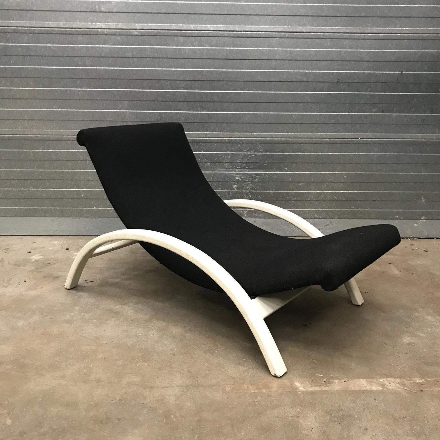 Elegant Infinitely Adjustable Easy Chair In Black Fabric & White Wood Circa 1960 photo furniture