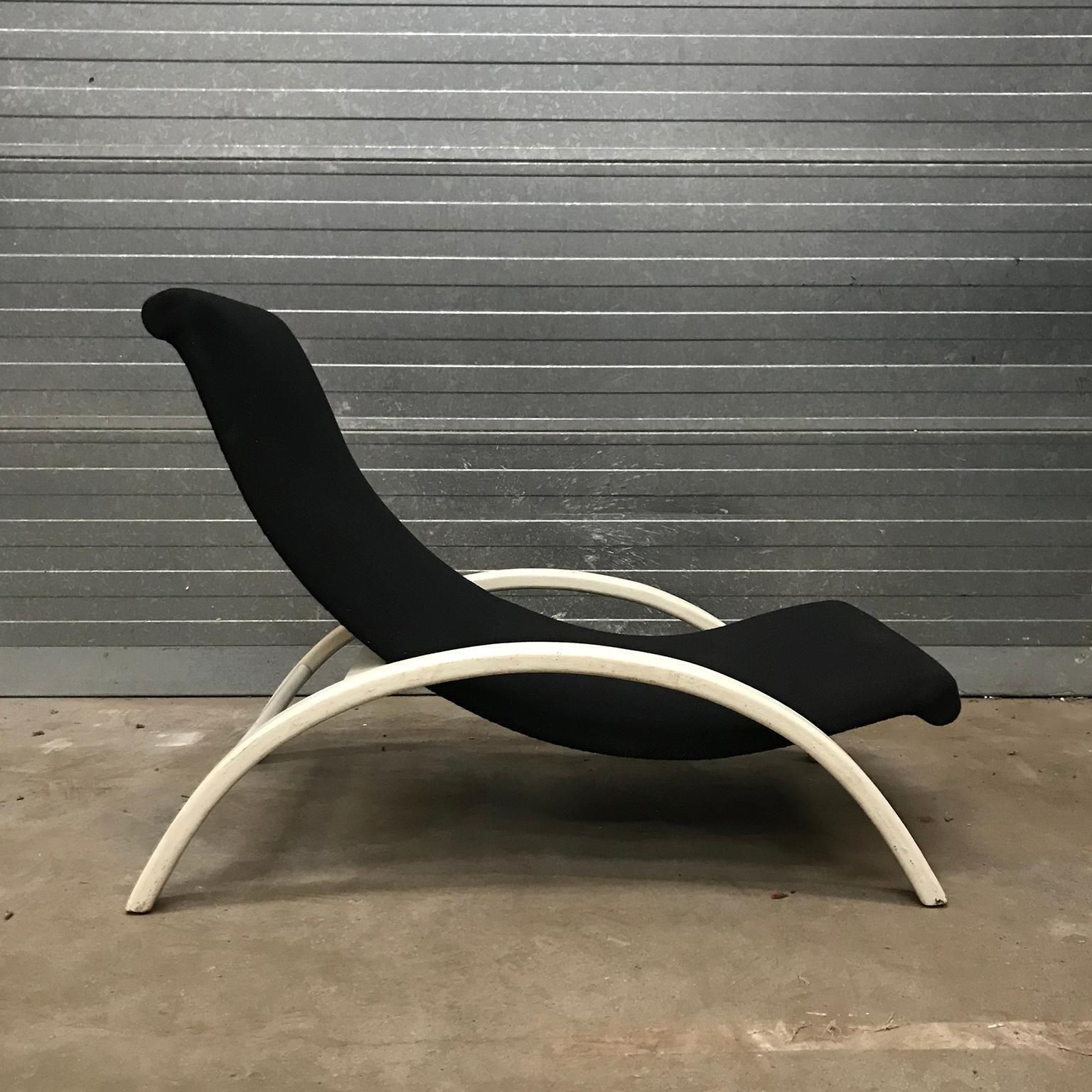 Elegant Infinitely Adjustable Easy Chair In Black Fabric & White Wood Circa 1960 photo 1673.0
