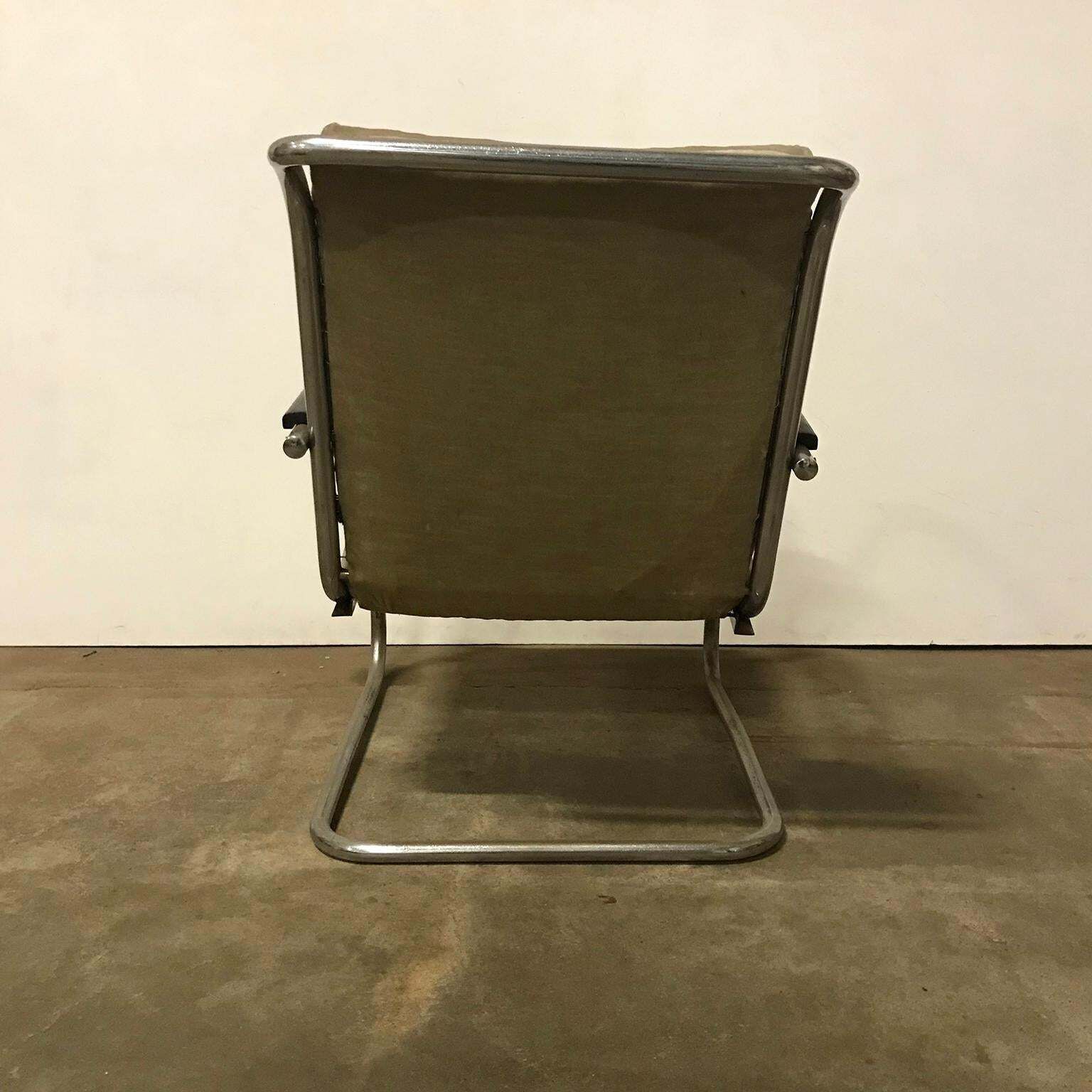 1930, Paul Schuitema Easy Chair, Fabric With Black Lacquered Wooden Armrests photo for sale