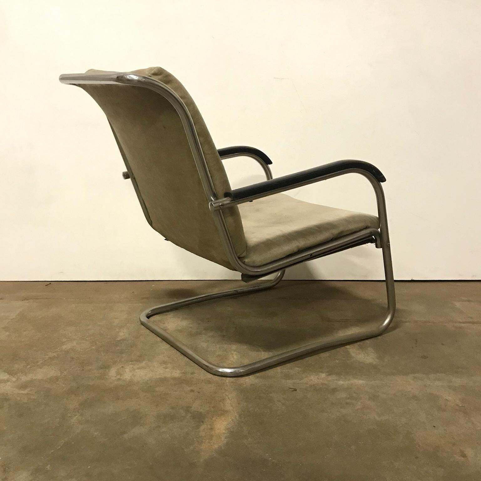 1930, Paul Schuitema Easy Chair, Fabric With Black Lacquered Wooden Armrests photo Furniture