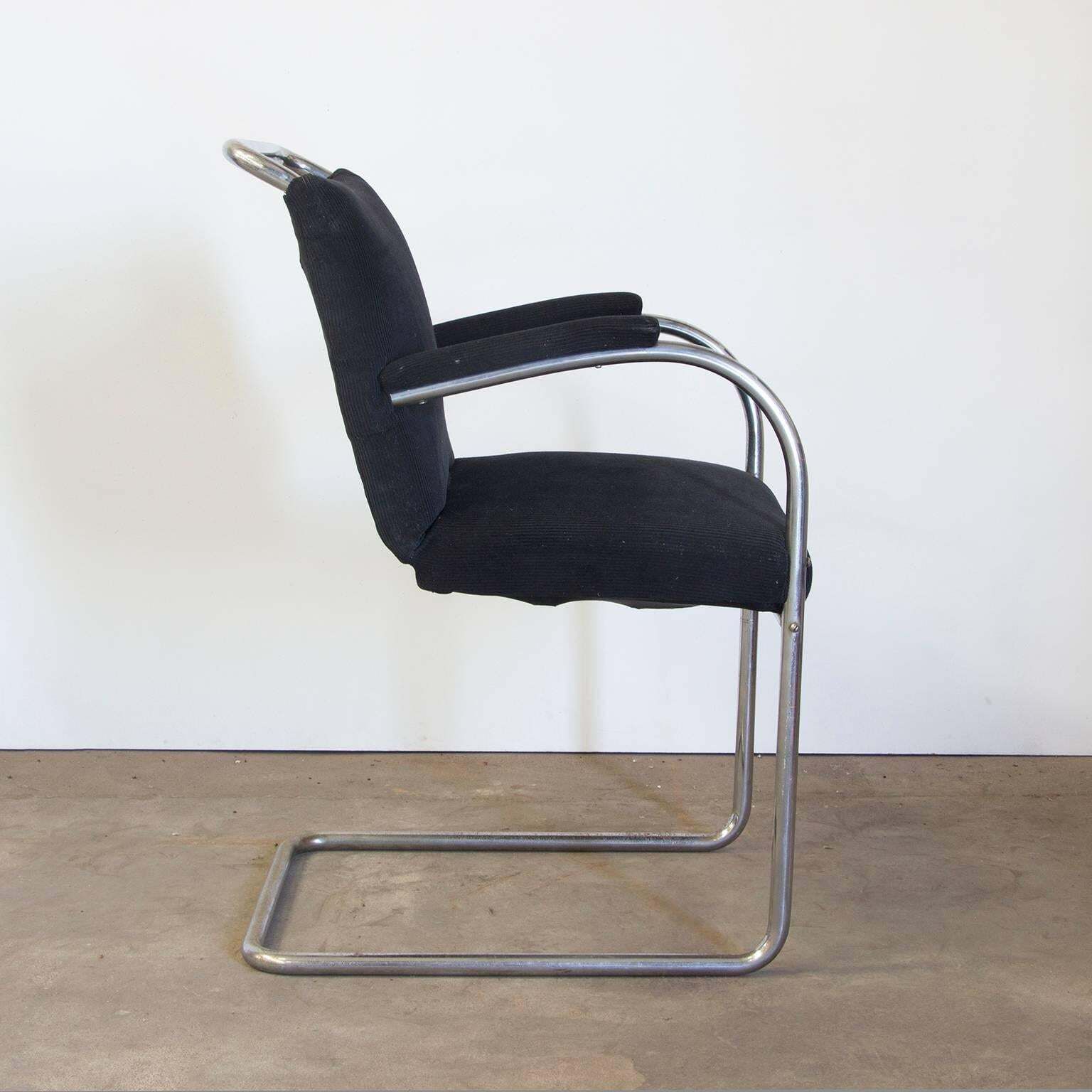 Original Early Vintage Tubular Side Chair, Black Manchester Fabric, Circa 1930 photo furniture