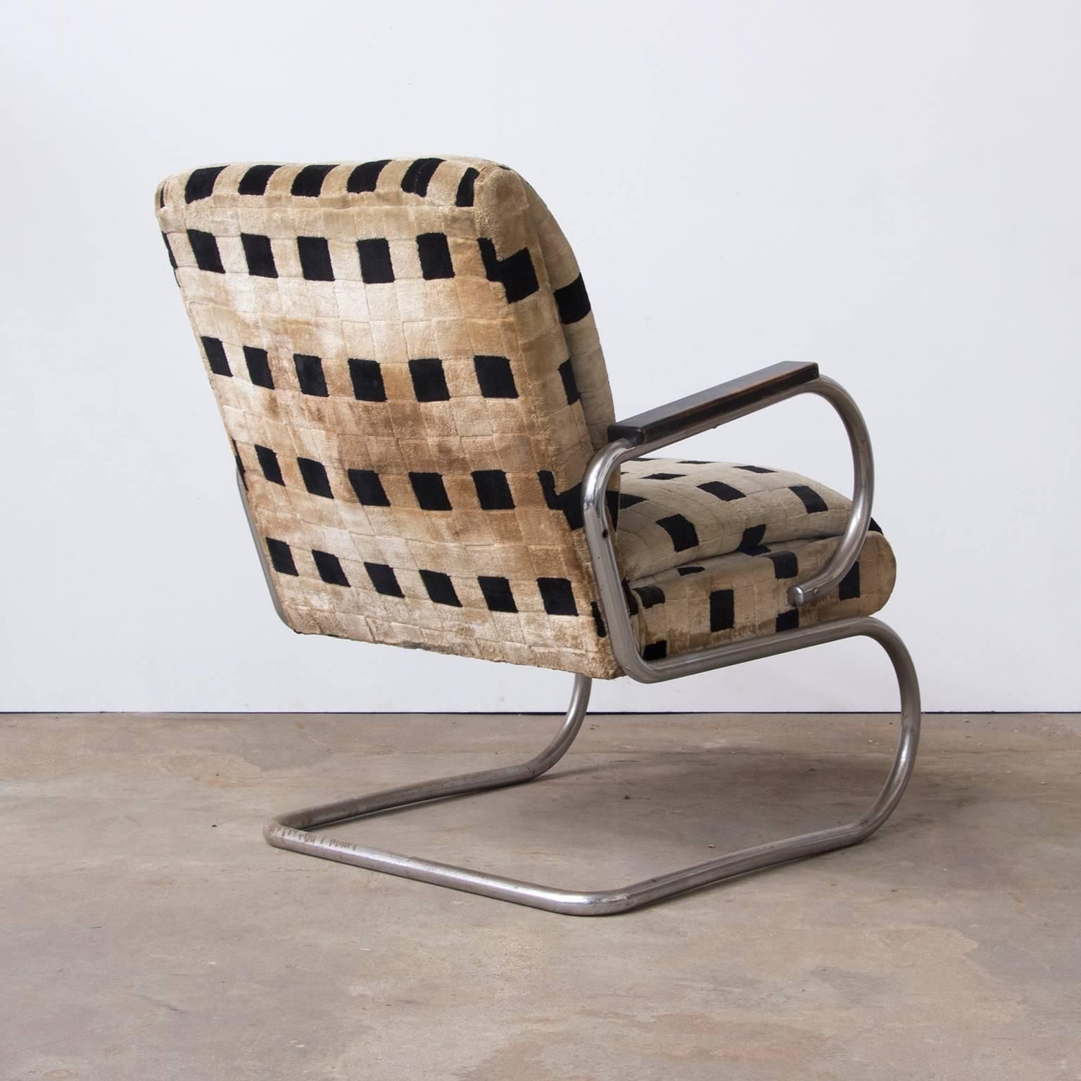 Original French Art Deco Lounge Chair And Original Soft Comfy Fabric, Circa 1935 photo for sale