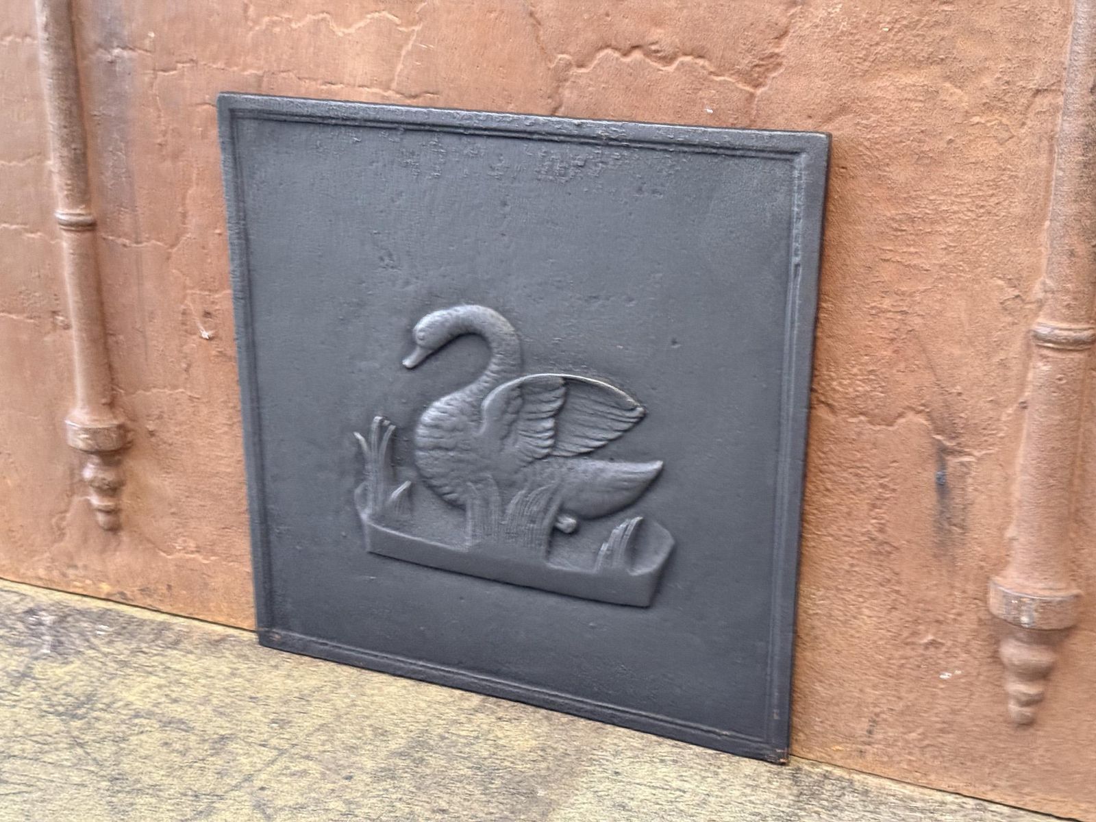 339.0 French 'Swan' Fireback / Backsplash, 19th Century Period photo