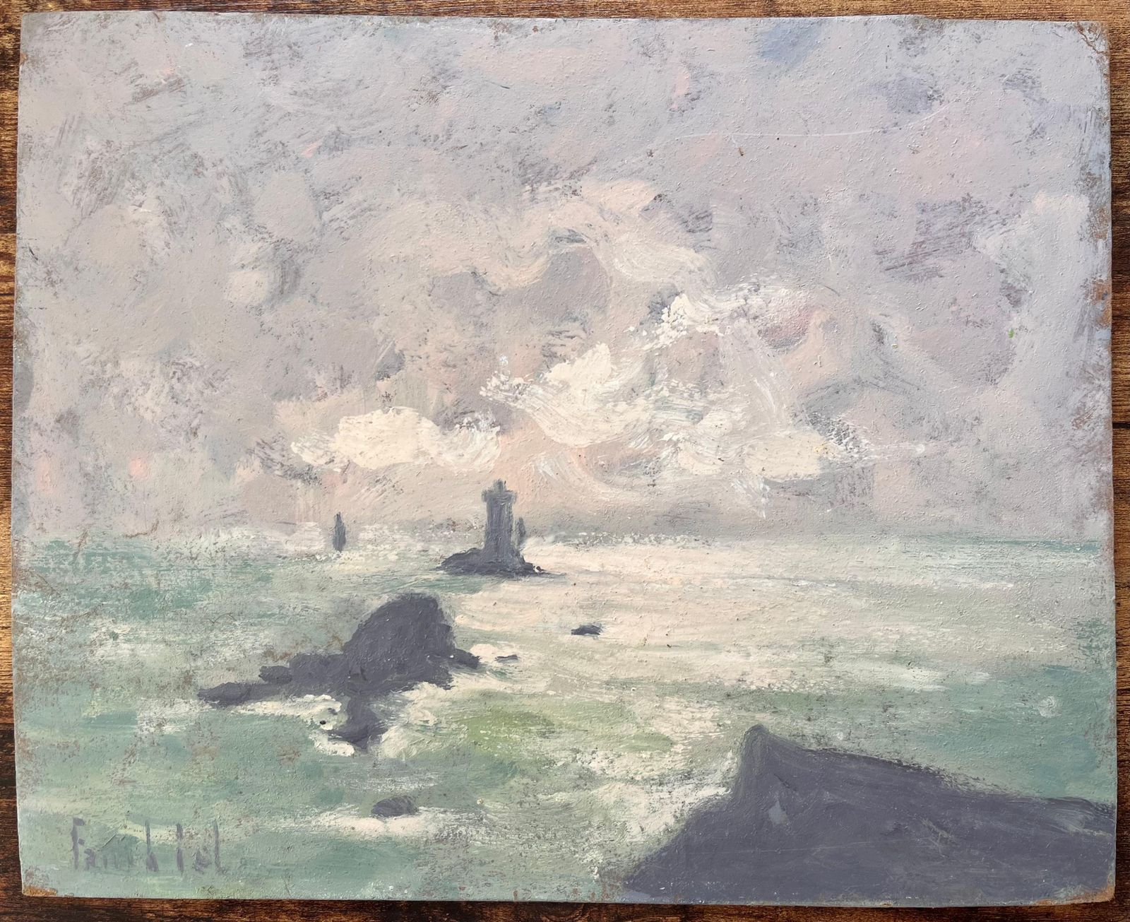 French Impressionist Seascape Oil Of La Vieille Lighthouse Off Pointe Du Raz photo for sale