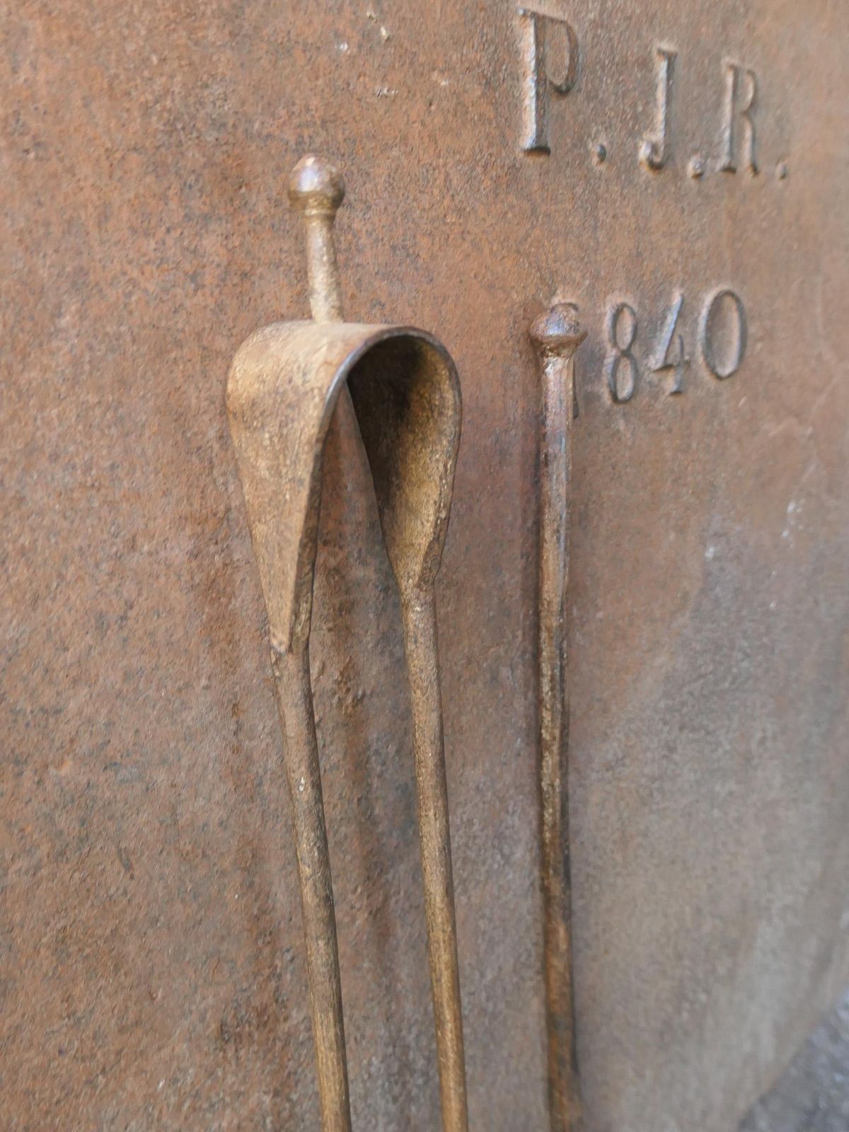 Rustic French Neoclassical Fireplace Tools, Louis XV Period photo for sale