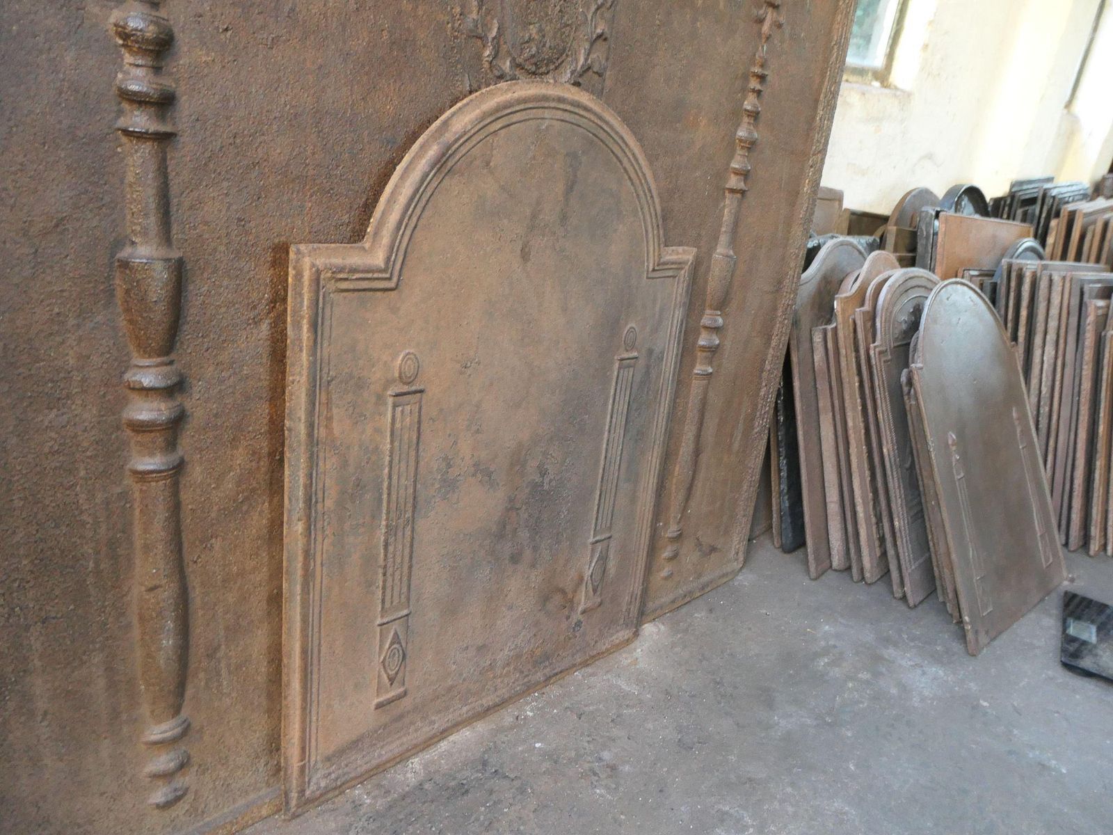 photo furniture French 'Pillars Of Freedom' Fireback / Backsplash, Early 19th Century