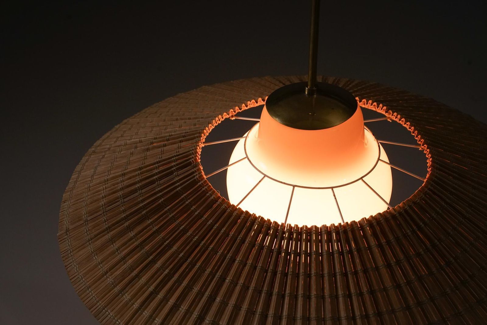 Lisa Johansson Pape & Gunilla Jung Glass And Wooden Slat Pendant, 1940/1950s photo vintage