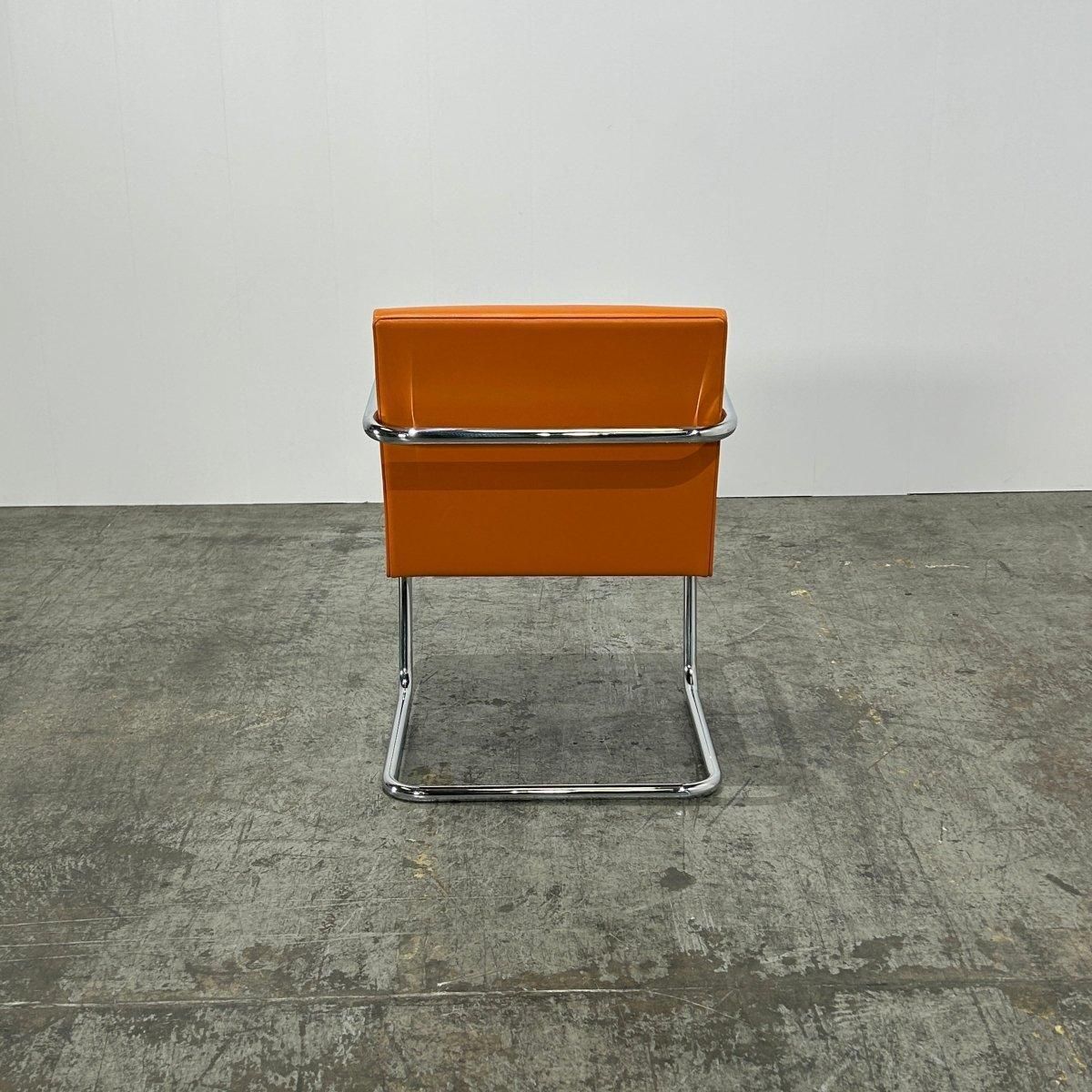 Knoll Brno Tubular Tan Orange Leather Chair By Ludwig Mies Van Der Rohe, Set (6) photo vintage