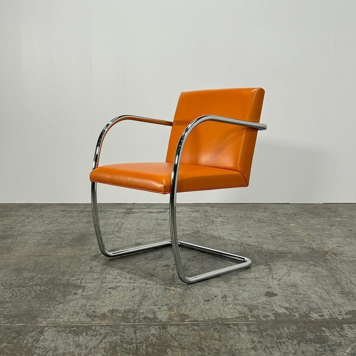 Furniture Knoll Brno Tubular Tan Orange Leather Chair By Ludwig Mies Van Der Rohe, Set (6) photo