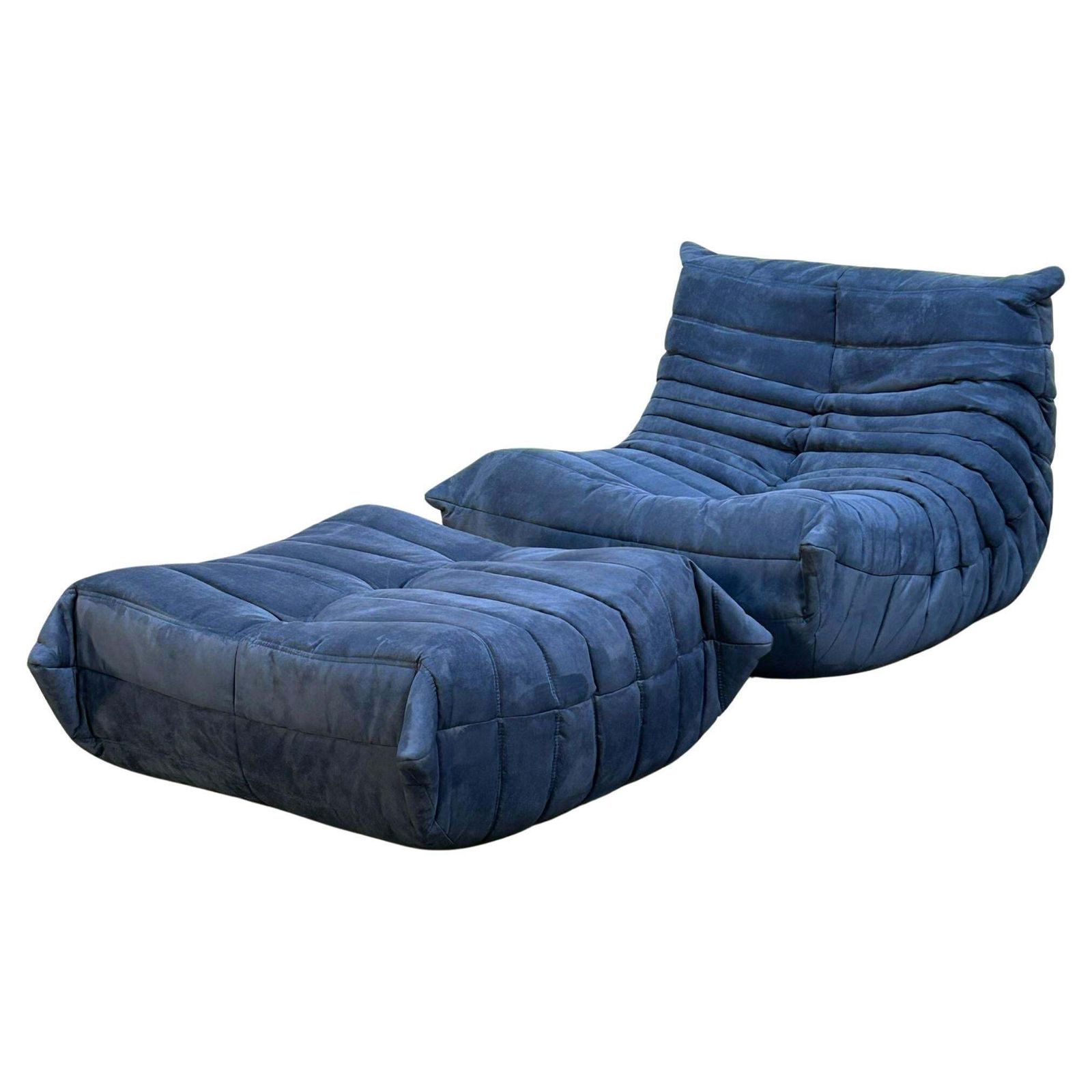 Blue Togo Armchair And Footstool By Michel Ducaroy For Ligne Roset, Set Of Two