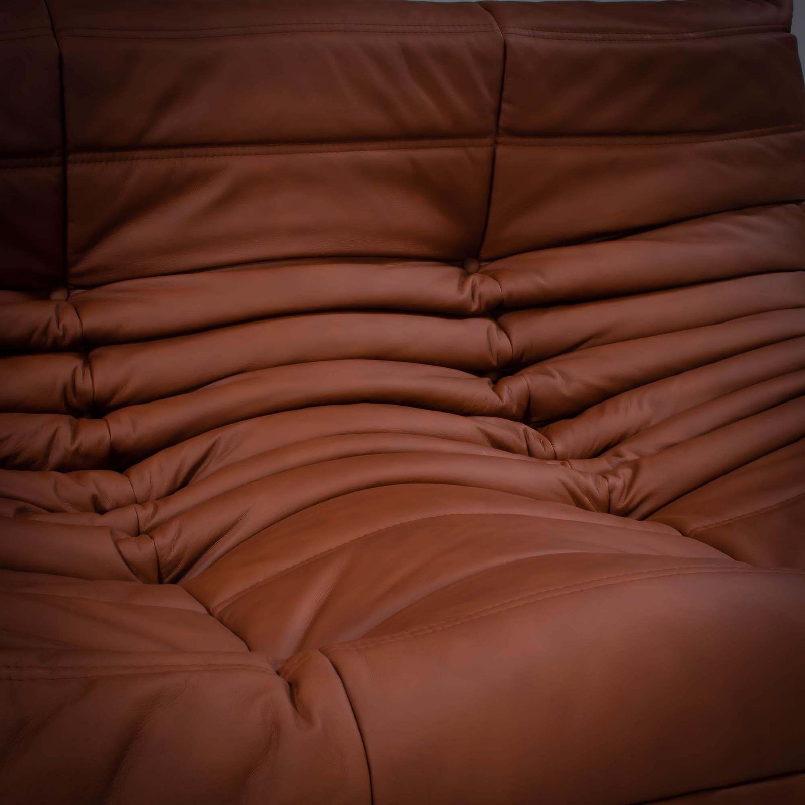 Michel Ducaroy For Ligne Roset Togo Brown Leather Modular Sofa, Set Of Five photo for sale