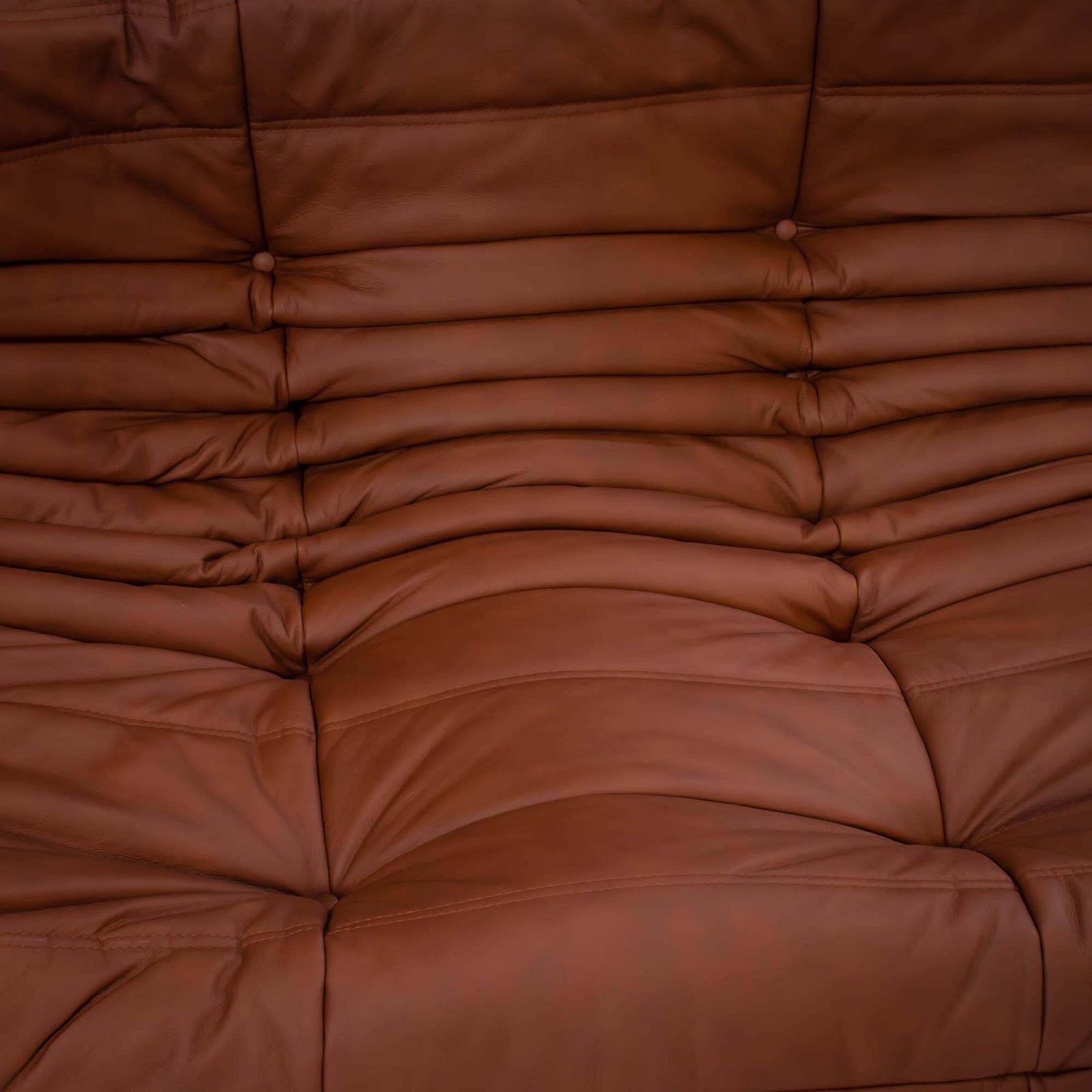 photo vintage Michel Ducaroy For Ligne Roset Togo Brown Leather Modular Sofa, Set Of Five