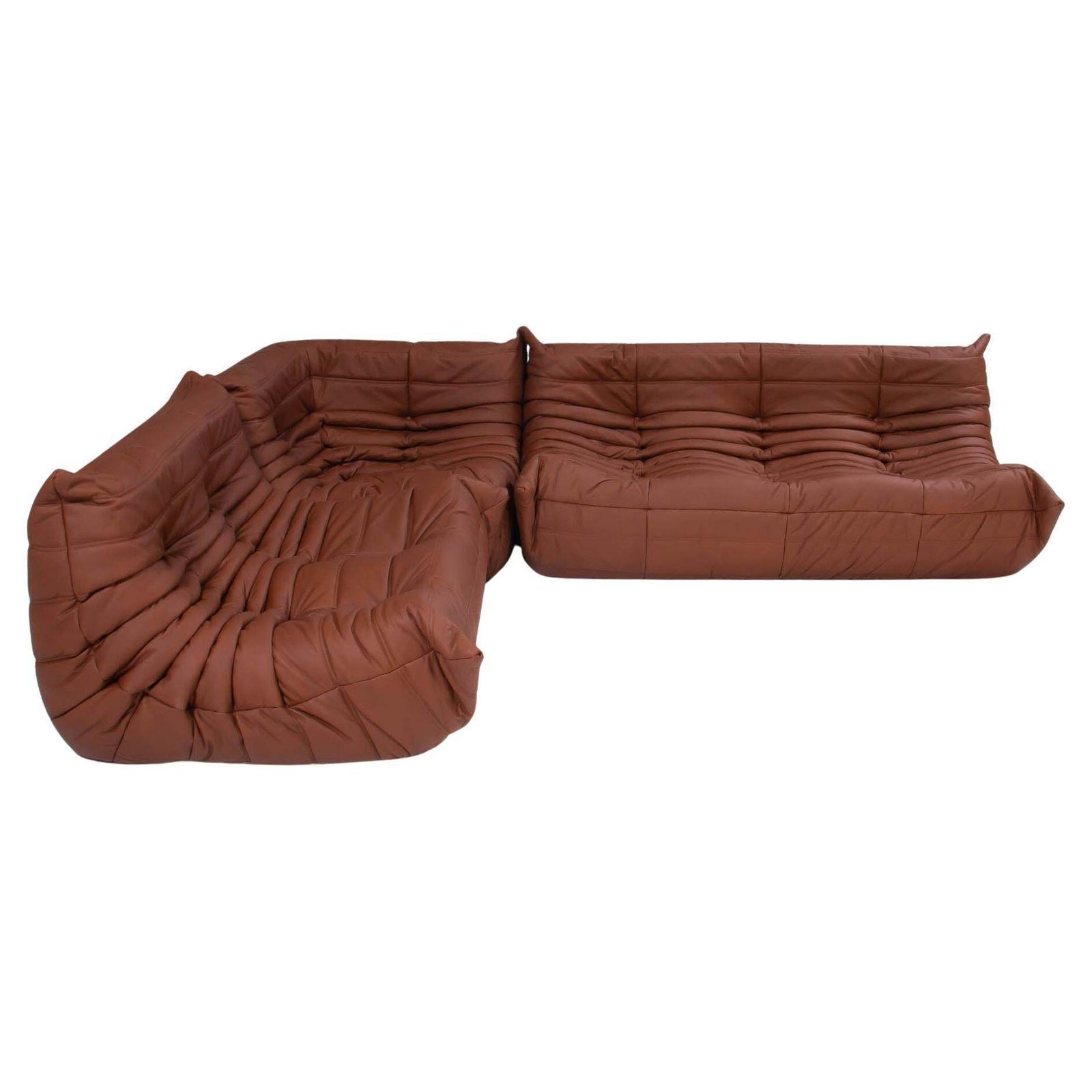 Ligne Roset By Michel Ducaroy Brown Leather Togo, Set Of Three