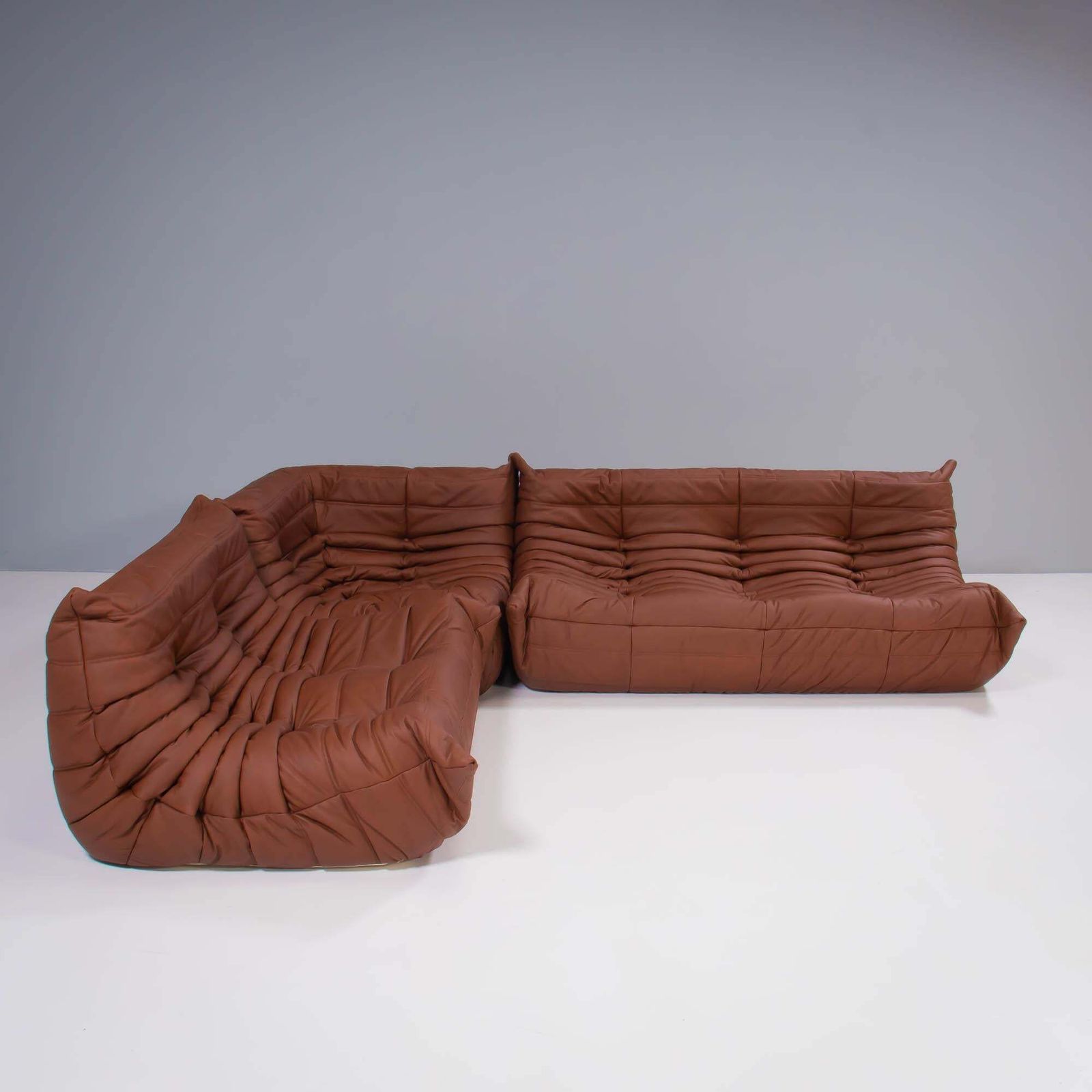 photo vinterior Ligne Roset By Michel Ducaroy Brown Leather Togo, Set Of Three