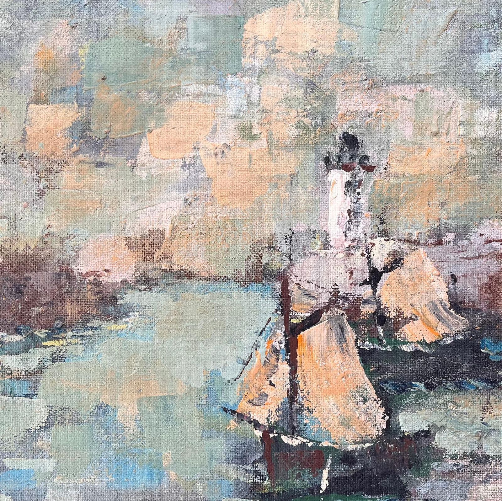 Fanch Lel French Impressionist Seascape Of Sailboats And Lighthouse In Soft Pastels photo buy