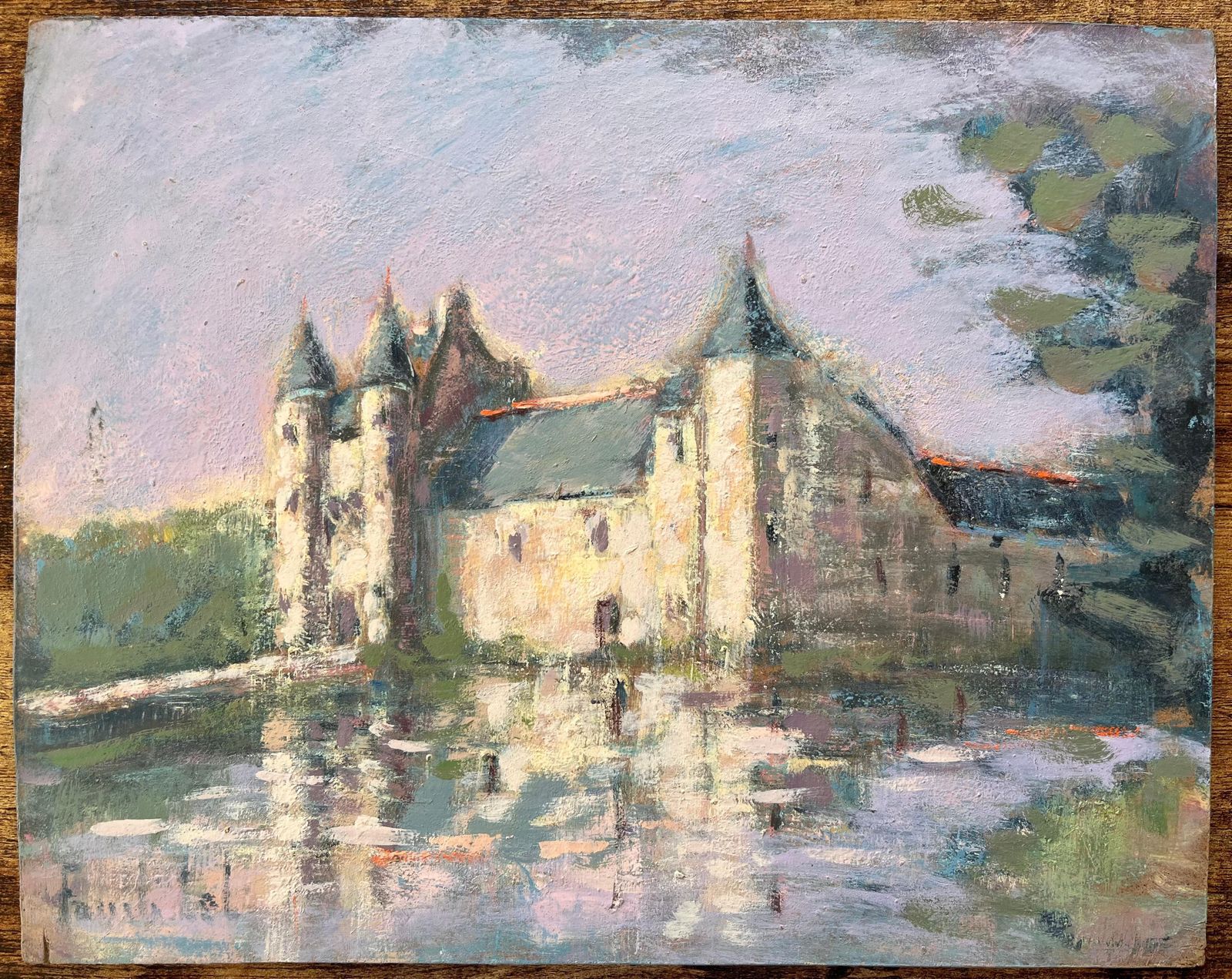 Fanch Lel Impressionist Reflections Of A French Chateau In Soft Lavender Light With Moat photo furniture