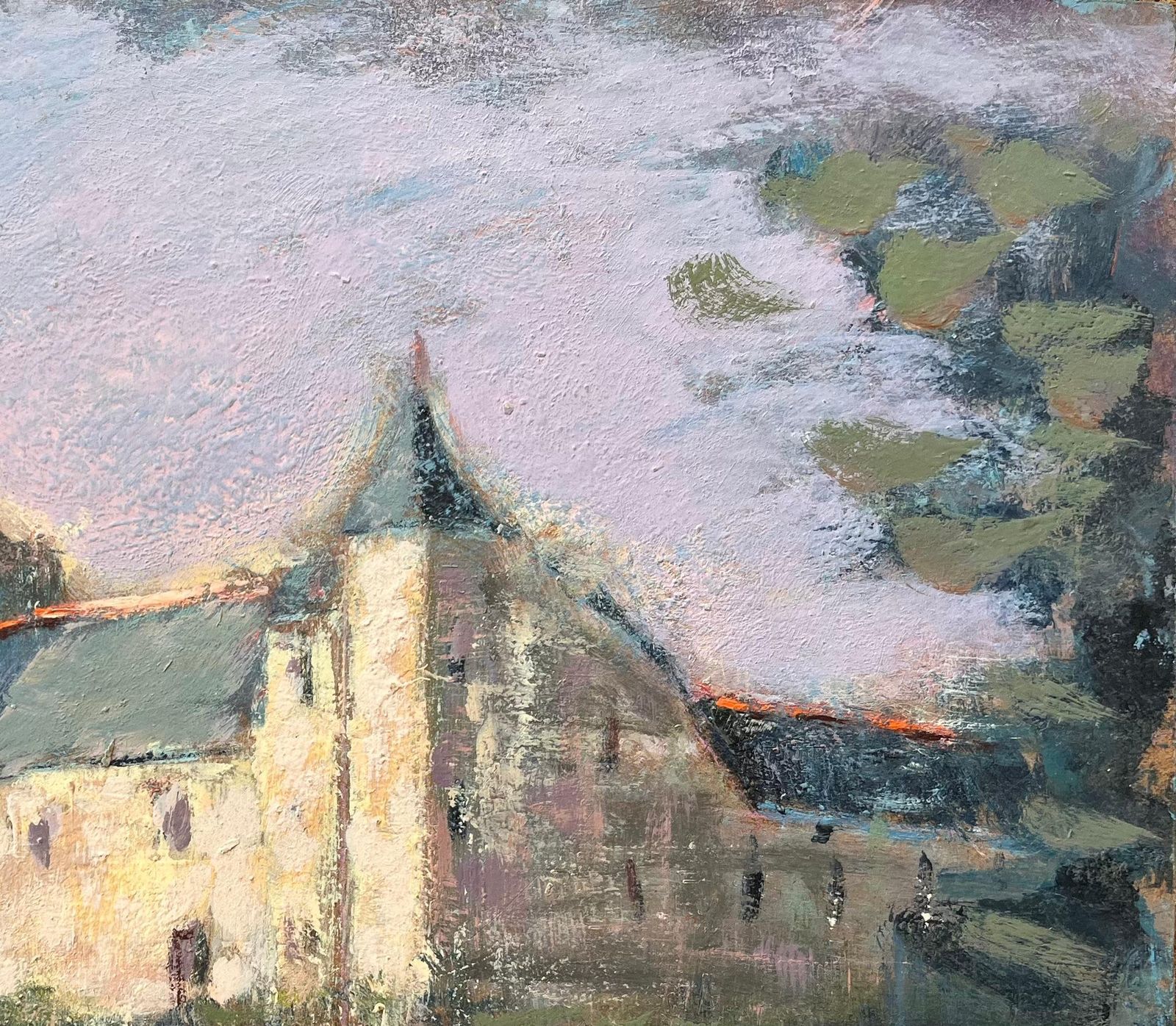 Fanch Lel Impressionist Reflections Of A French Chateau In Soft Lavender Light With Moat photo for sale