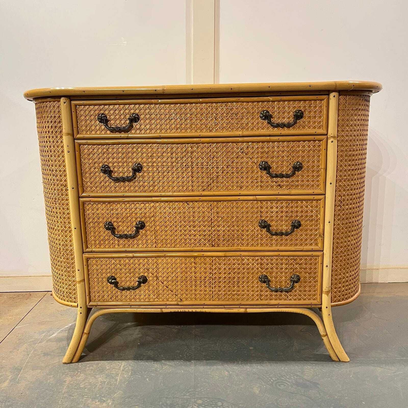 Bamboo And Cane Oval Chest With 4 Drawers