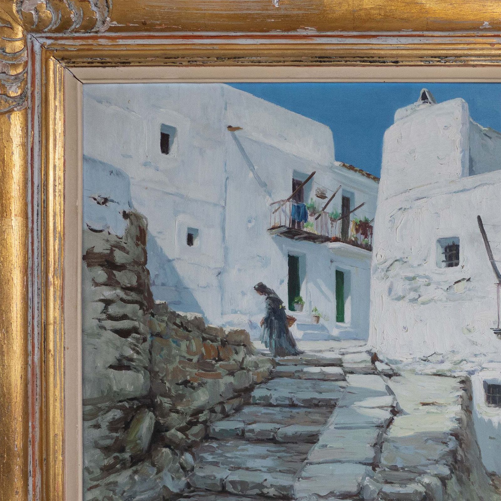 photo for sale Ibizaanse Dorpstaferelen – Twee Olieverfschilderijen Van Miquel Tort Masgrau
