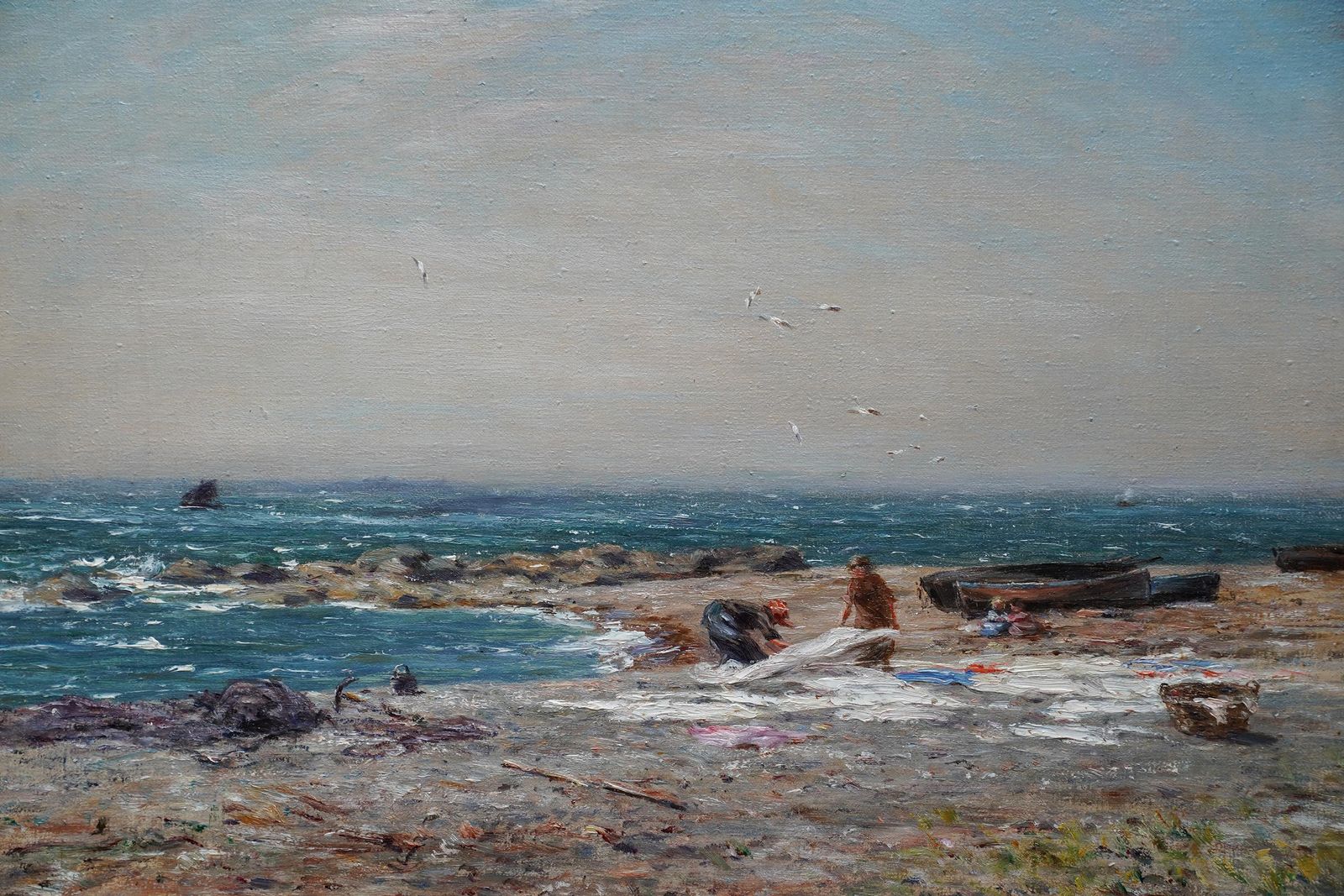 Joseph Hendersonwashing Day In Coastal Landscape   Scottish Victorian Impressionist Oil Paintingcirca 1880 photo for sale