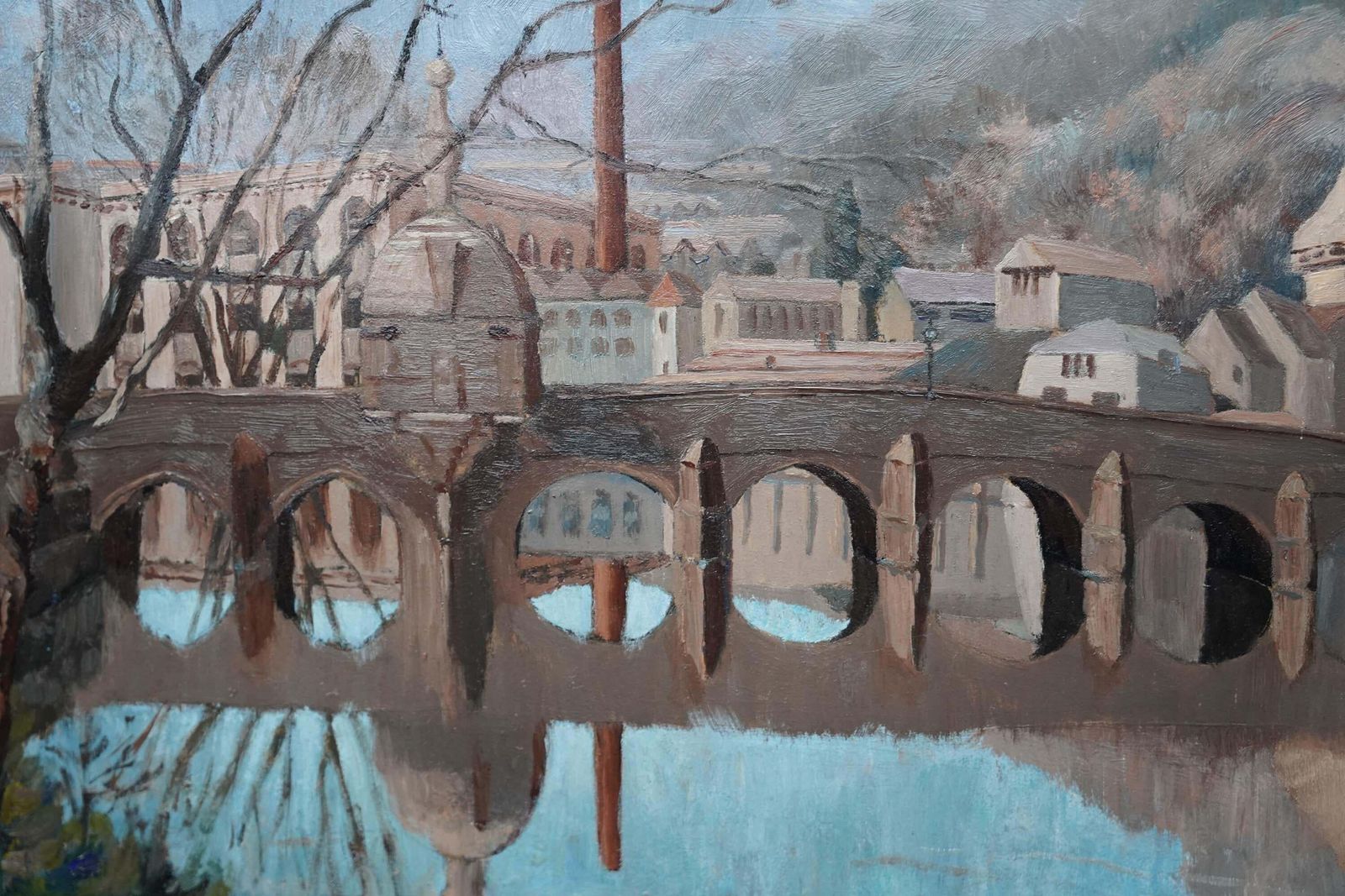 Ethelbert Whitebradford On Avon Bridge Landscape   British Post Impressionist Town Oil Paintingcirca 1940 photo vinterior