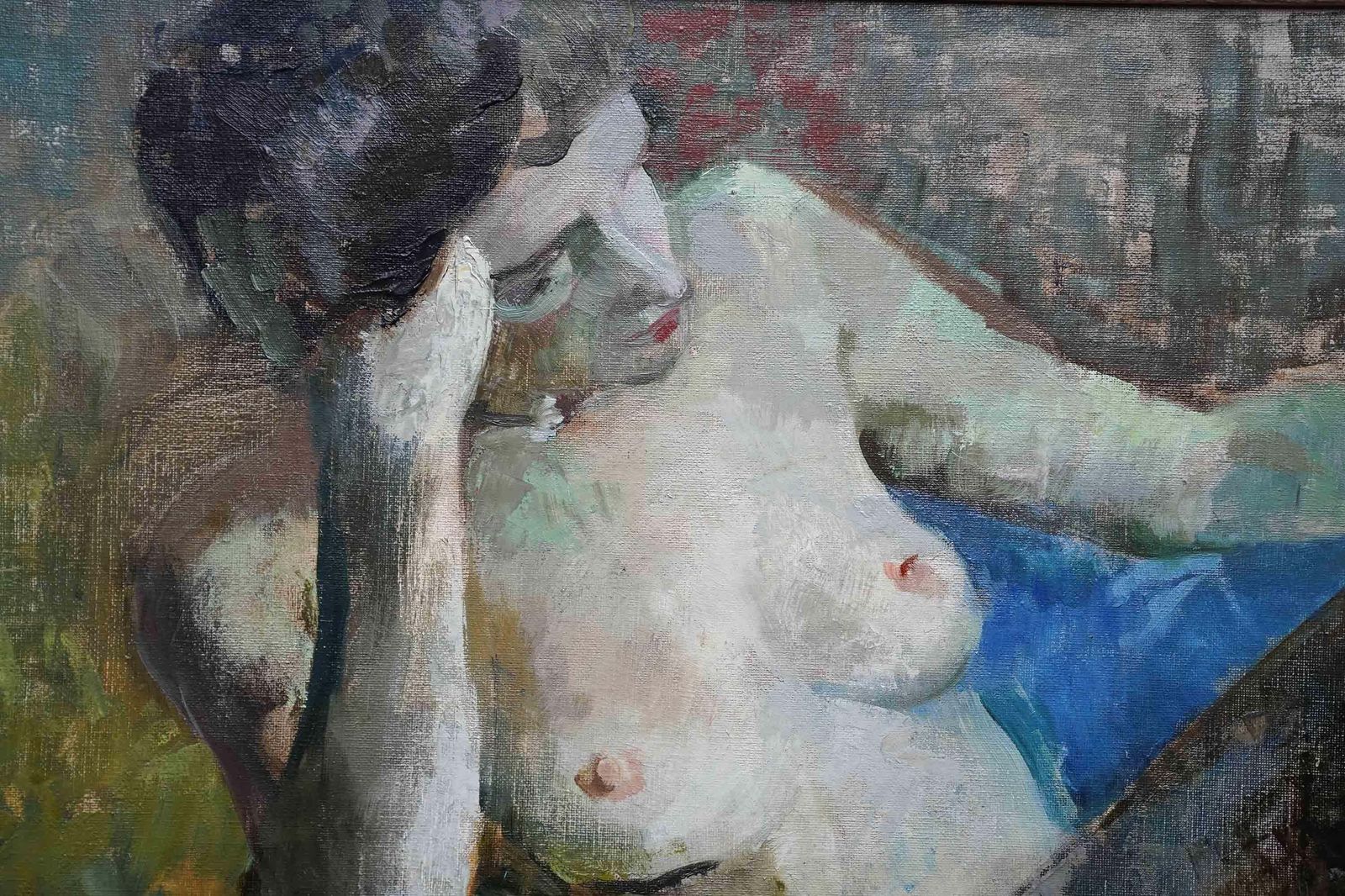 Reclining Nude   Industrial Scene Verso   Scottish 1940's Portrait Oil Paintingcirca 1945 photo for sale