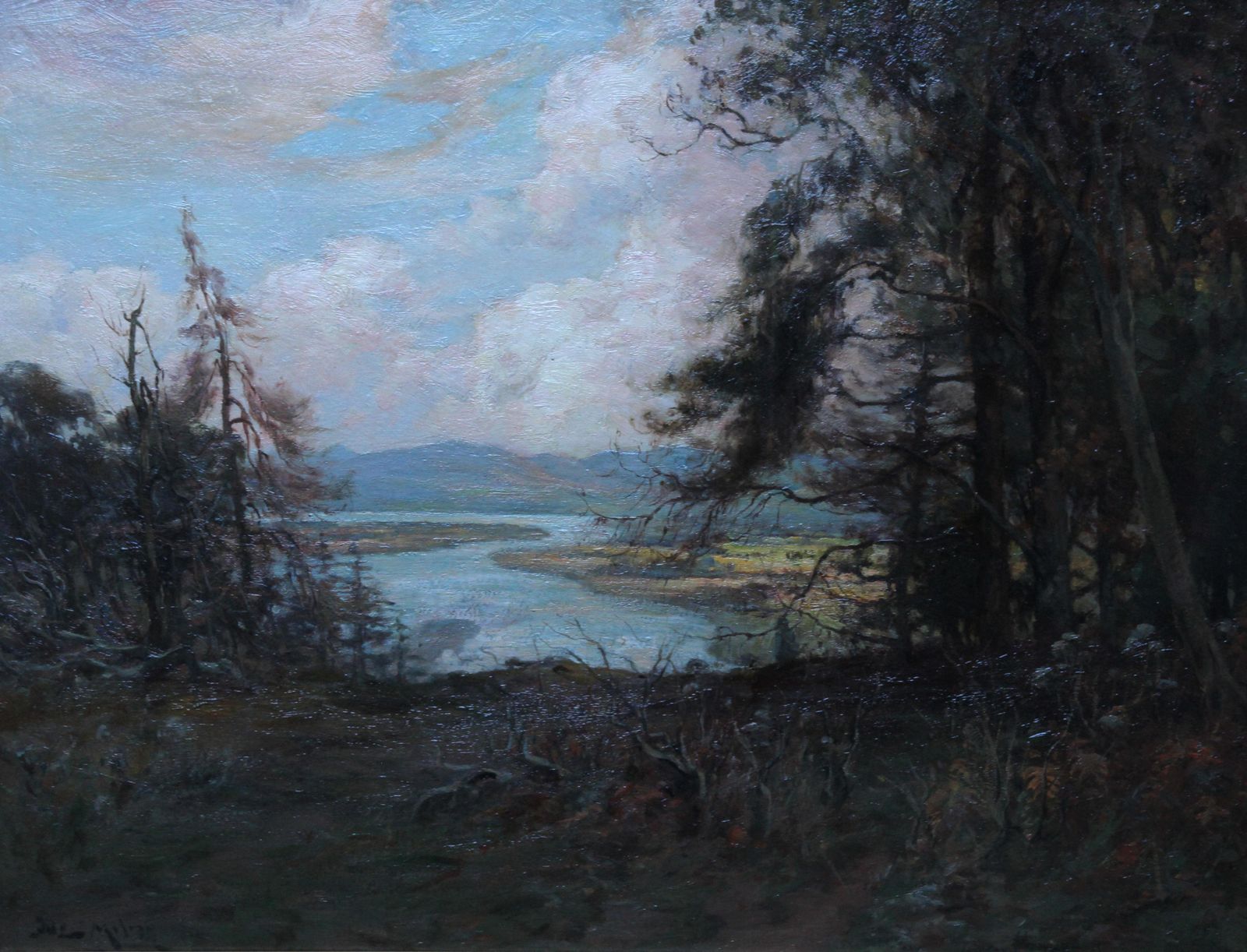 photo furniture Joseph Milneriver Tay Landscape Scotland   Scottish Art Victorian Impressionist Oil Paintingcirca 1900