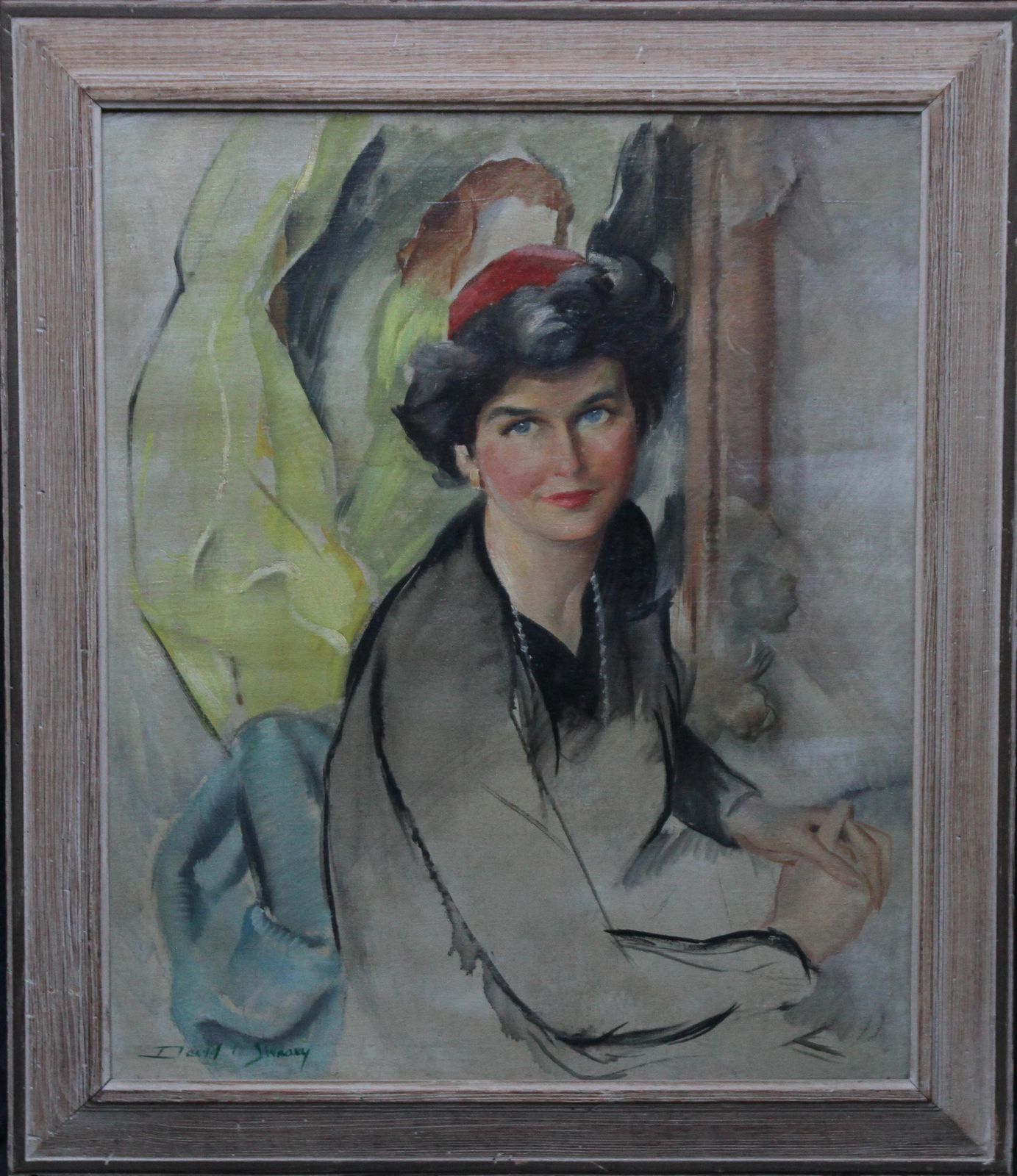 David L Swaseyportrait Of Woman In Red Hat   American 50s Art Post Impressionist Oil Paintingcirca 1953 photo vintage
