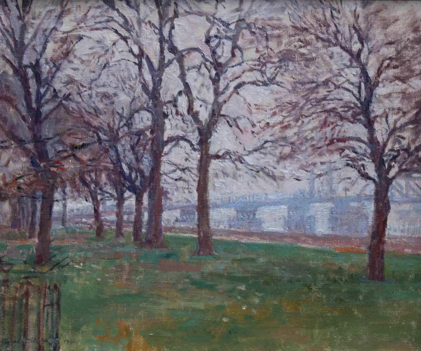 Rupert Shephardbattersea Park London   British 40's Impressionist Oil Landscape Thames Bridge1945 photo furniture
