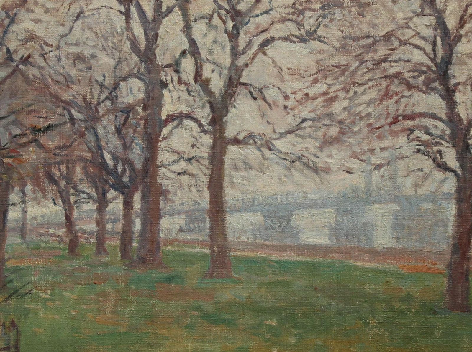 Rupert Shephardbattersea Park London   British 40's Impressionist Oil Landscape Thames Bridge1945 photo for sale