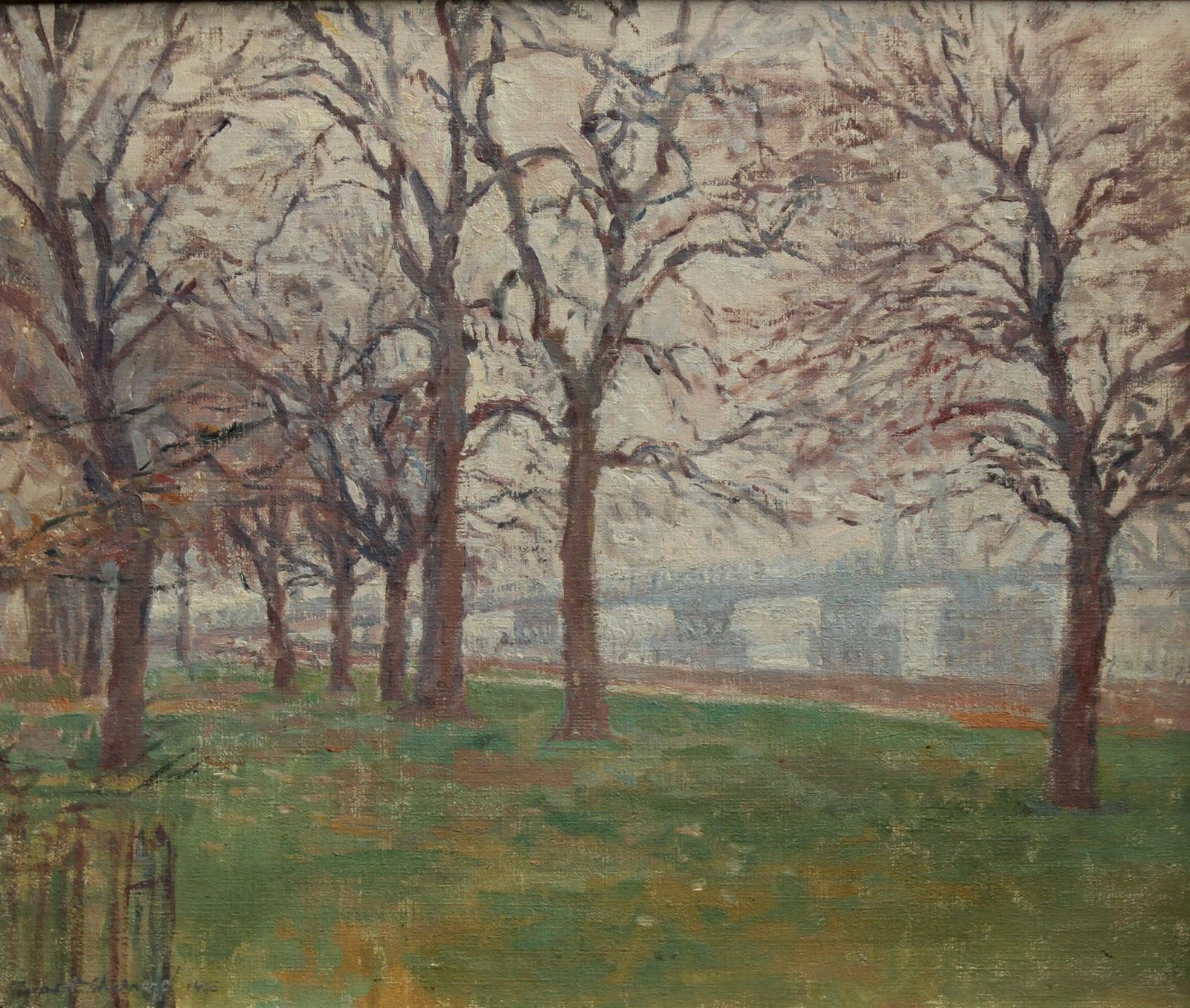 Art Rupert Shephardbattersea Park London   British 40's Impressionist Oil Landscape Thames Bridge1945 photo