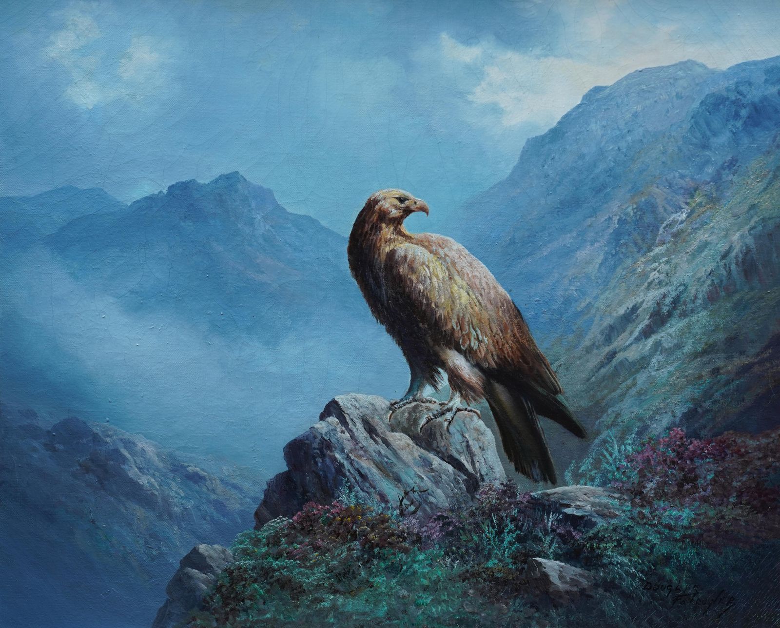 4079.0 Douglas Falconergolden Eagle Of Scottish Highlands   Scottish Art Bird Landscape Oil Paintingcirca 1960 photo