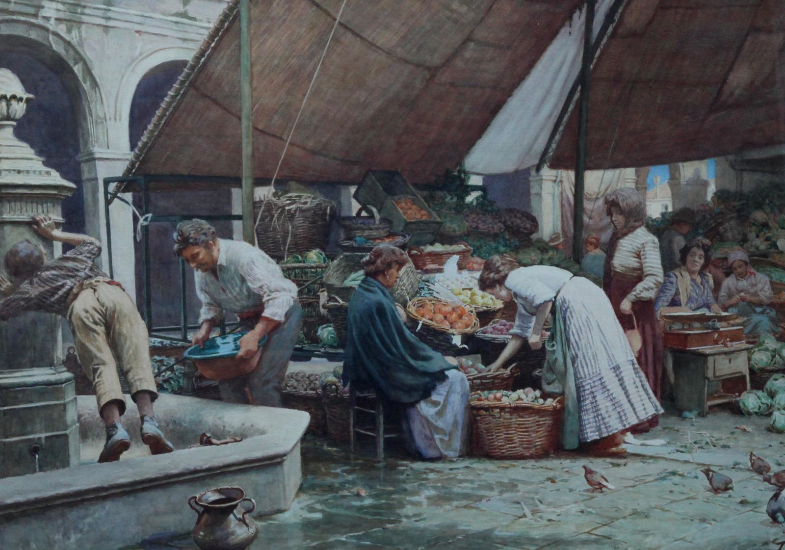 Thomas Ellisonthe Market Place Venice   British Victorian Art Watercolour Painting Italycirca 1900 photo for sale