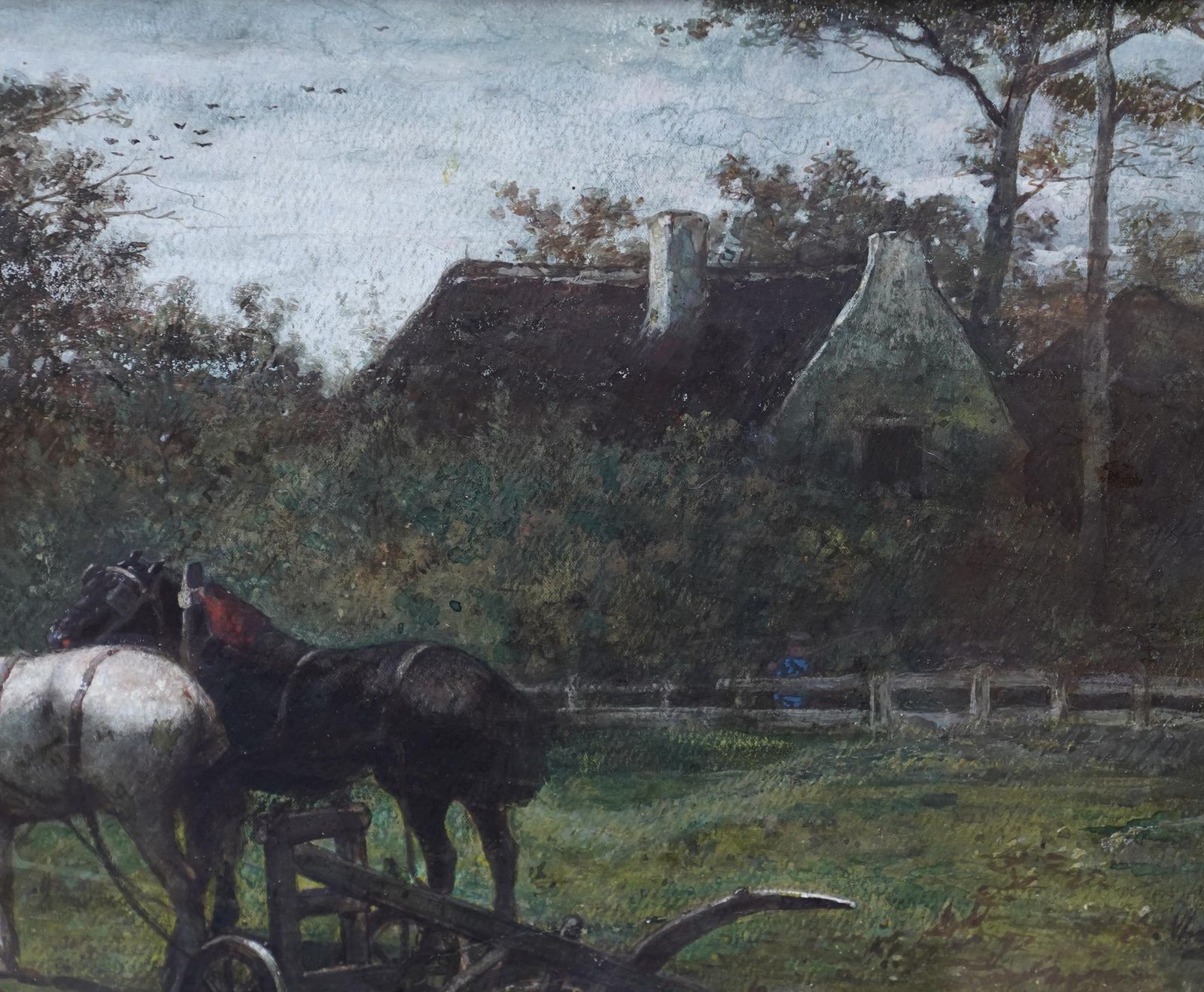 Johannes Martinus Vrolykworking Horses In A Landscape   Dutch Victorian Animal Art Equine W/C Painting1875 photo vinterior